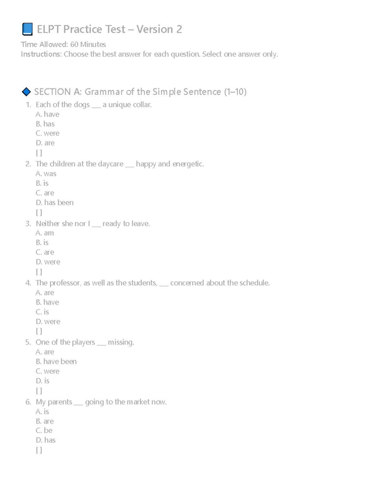ELPT Practice Test Version 2: Sample Questions and Answers - Studocu