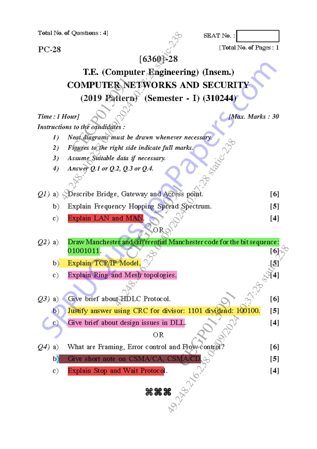 CNS (310244) Insem Exam Notes: Computer Networks & Security - Studocu
