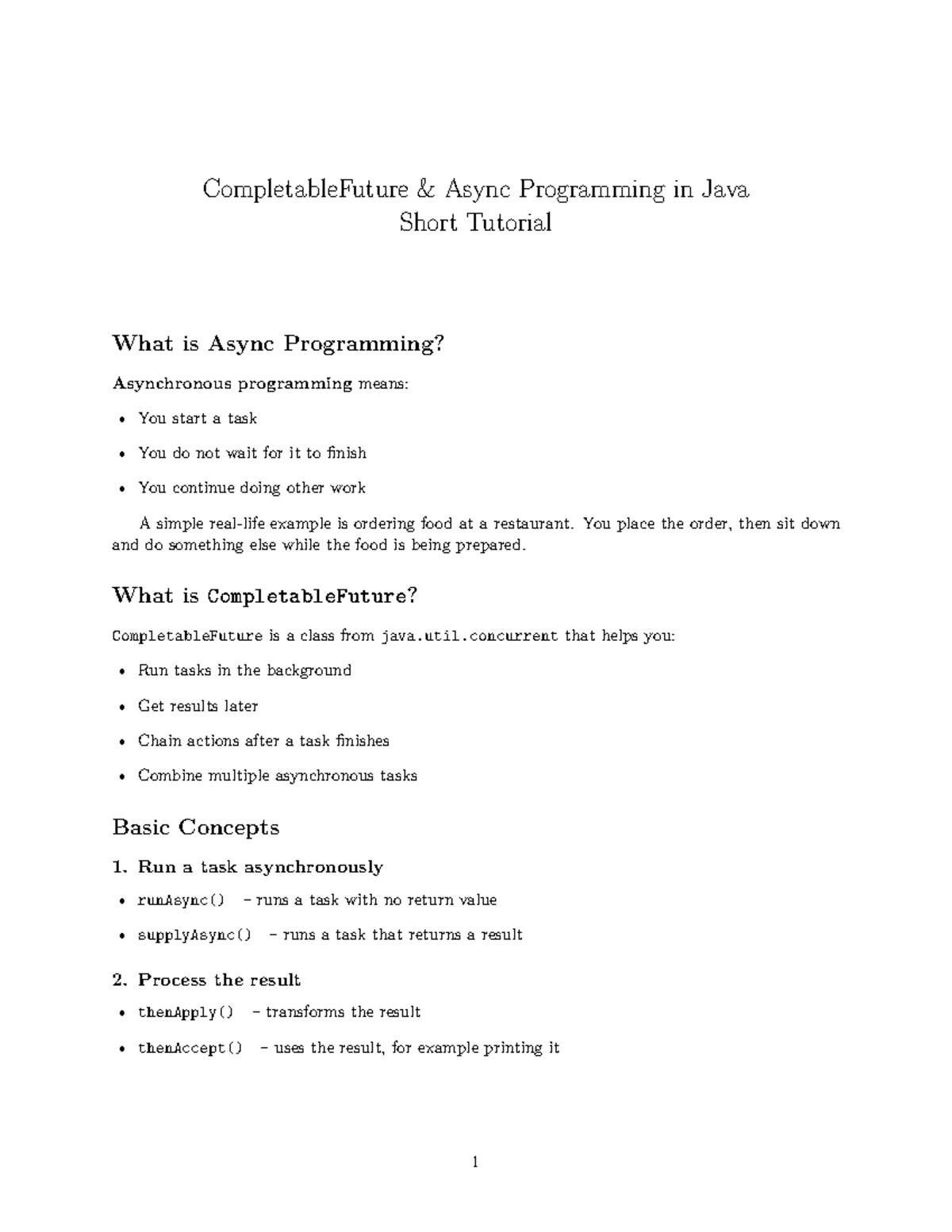 Java Async Programming with CompletableFuture: A Short Tutorial - Studocu