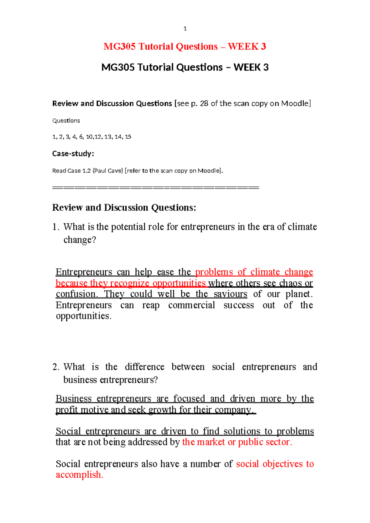 MG305 Tutorial Questions: Week 3 Review & Discussion Insights - Studocu