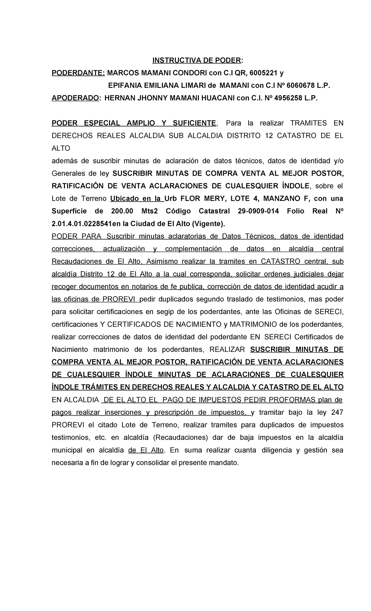 Instructiva de Poder para Trámites Inmobiliarios en Bolivia - Studocu
