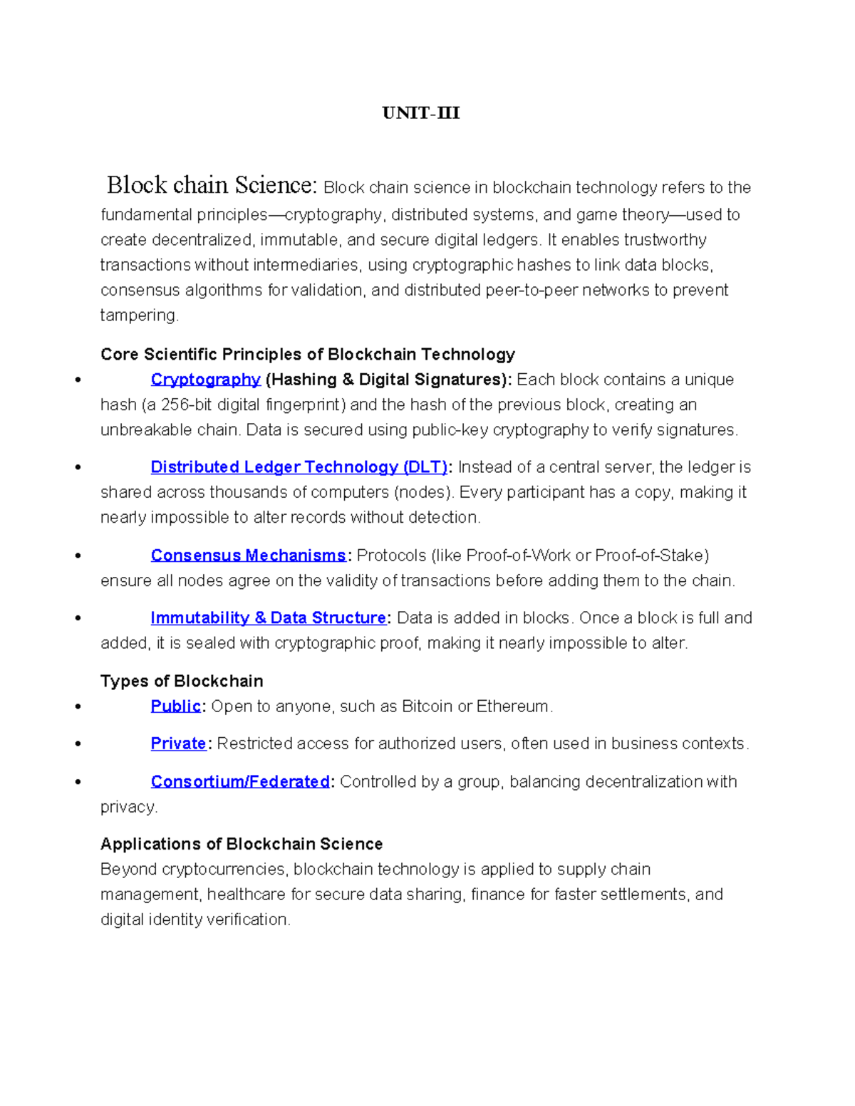 UNIT-III-1: Comprehensive Notes on Blockchain Science and Technology ...
