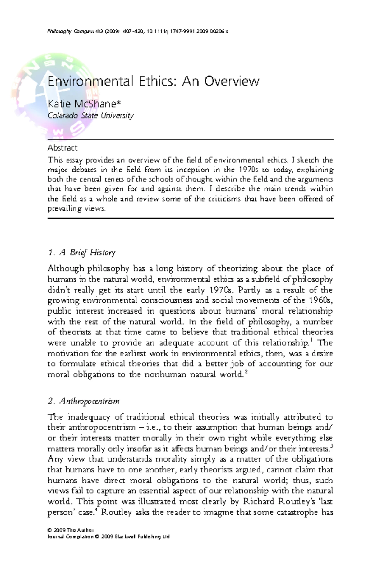 ETHS204 DISCUSSION QUESTIONS: Deep Ecology Ethics & Principles Analysis ...