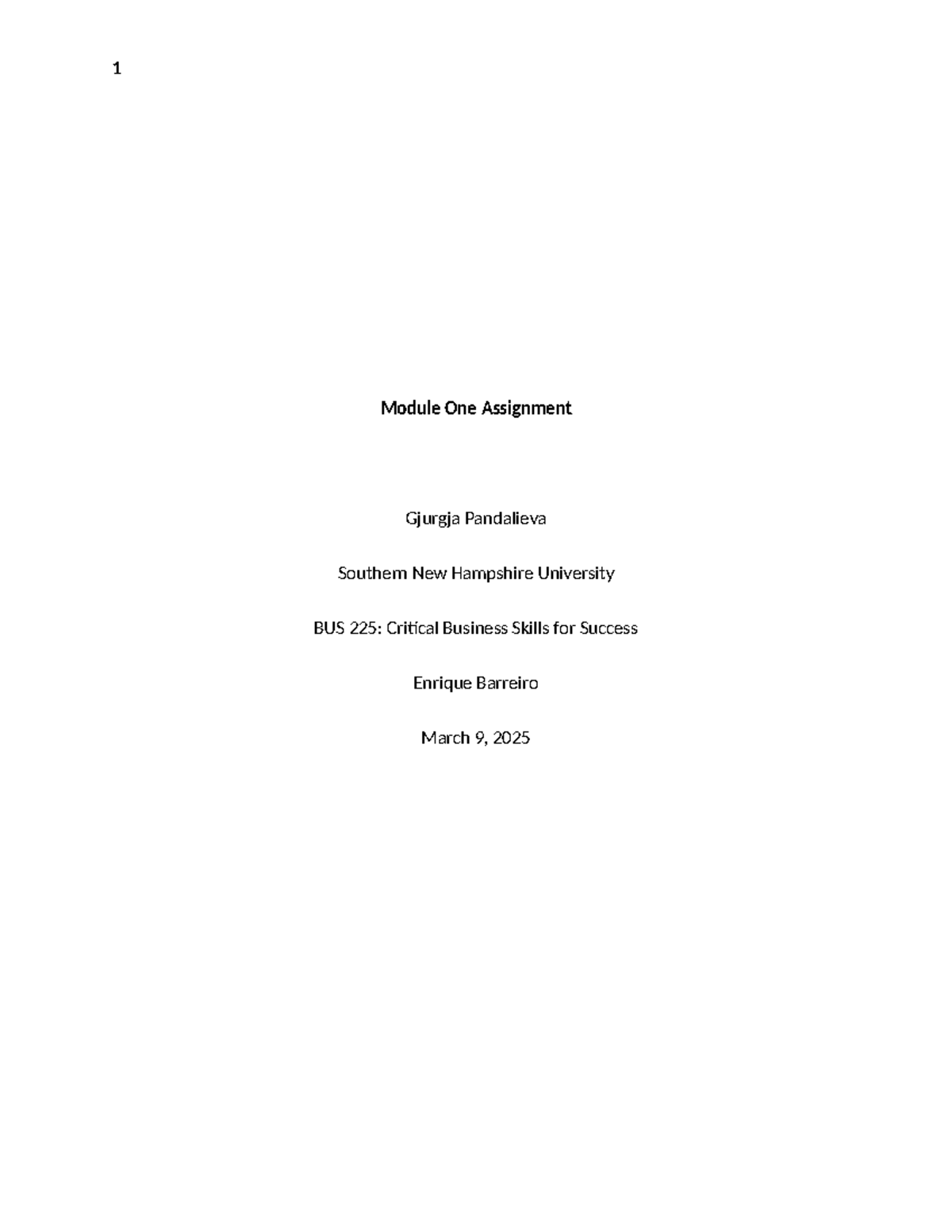 BUS 225: Critical Thinking & Business Strategy - Module One Assignment ...
