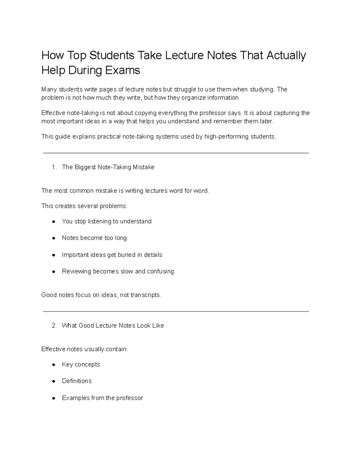 Effective Lecture Note-Taking Strategies for Exam Success - Studocu