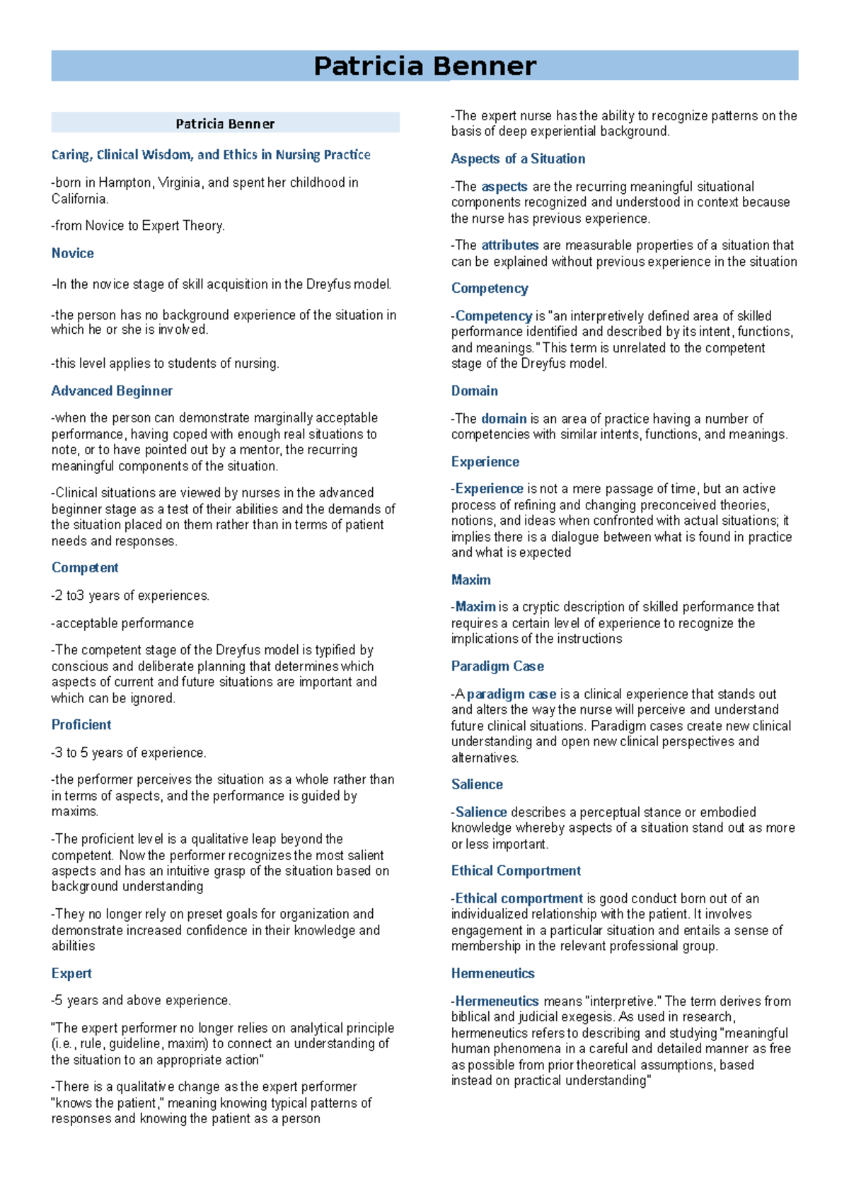 NURS 400: Caring, Clinical Wisdom & Ethics in Nursing Practice