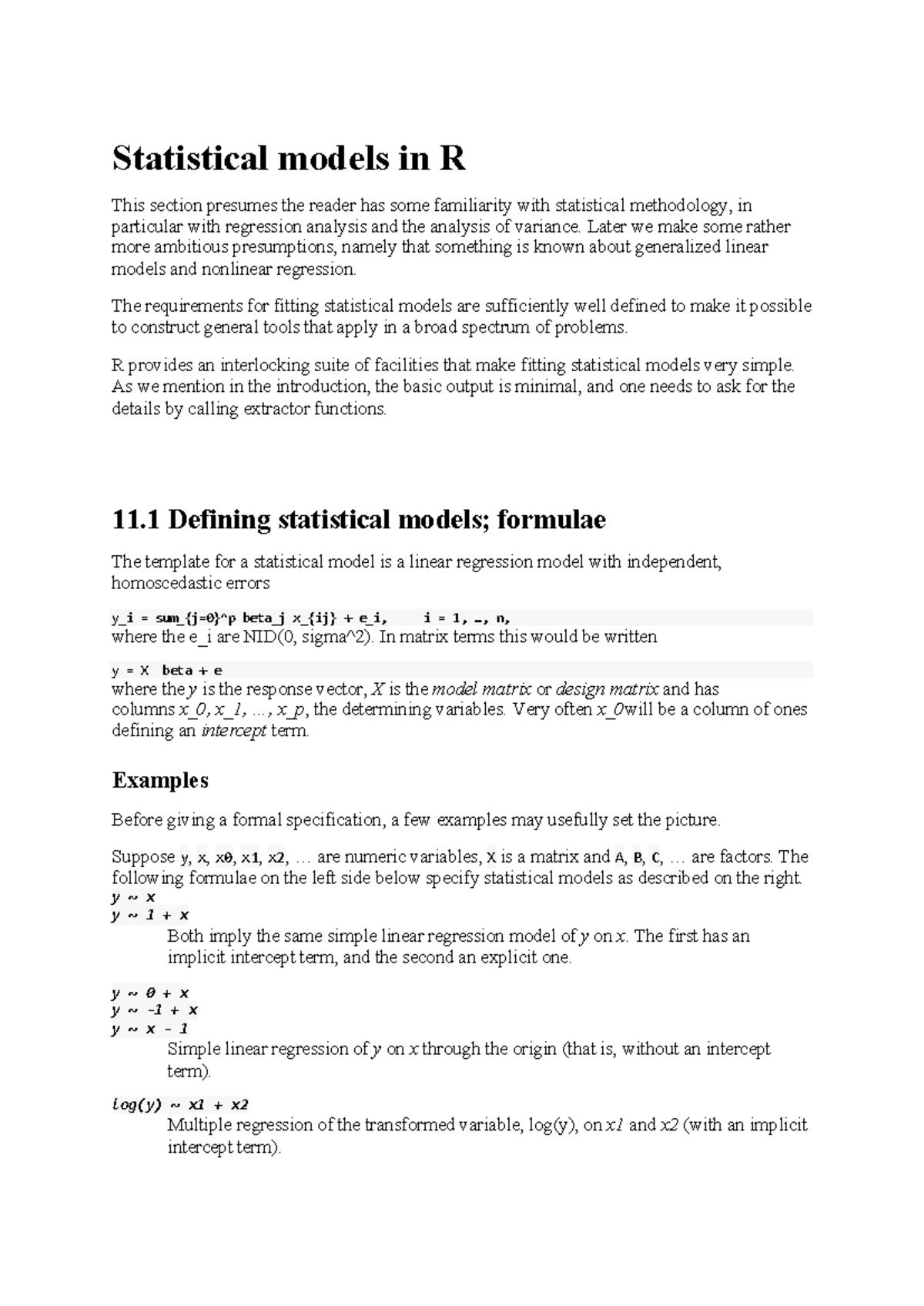 Statistics and Modelling - Statistical models in R This section ...