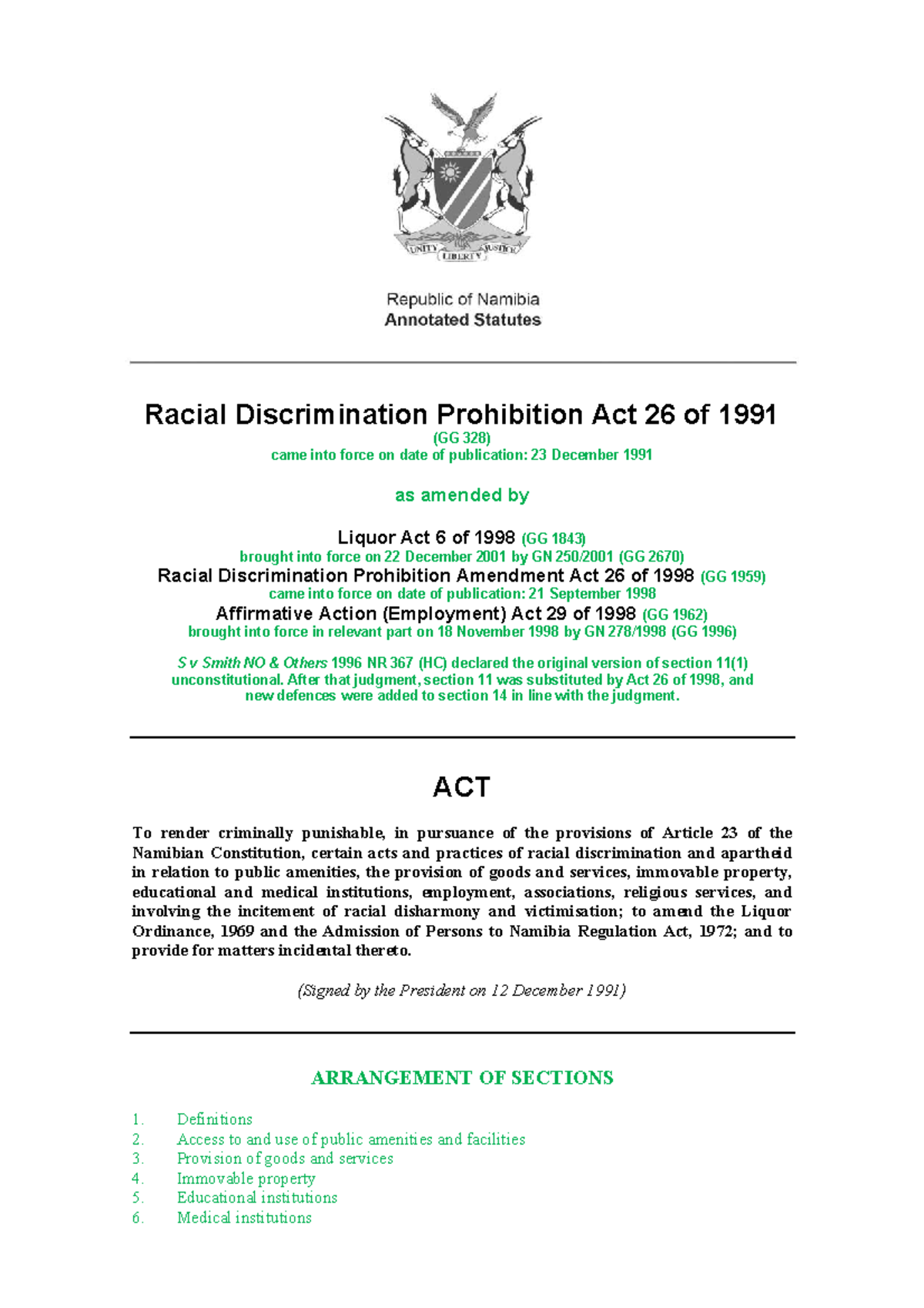 Racial Discrimination Prohibition Act 26 of 1991: Key Provisions and ...