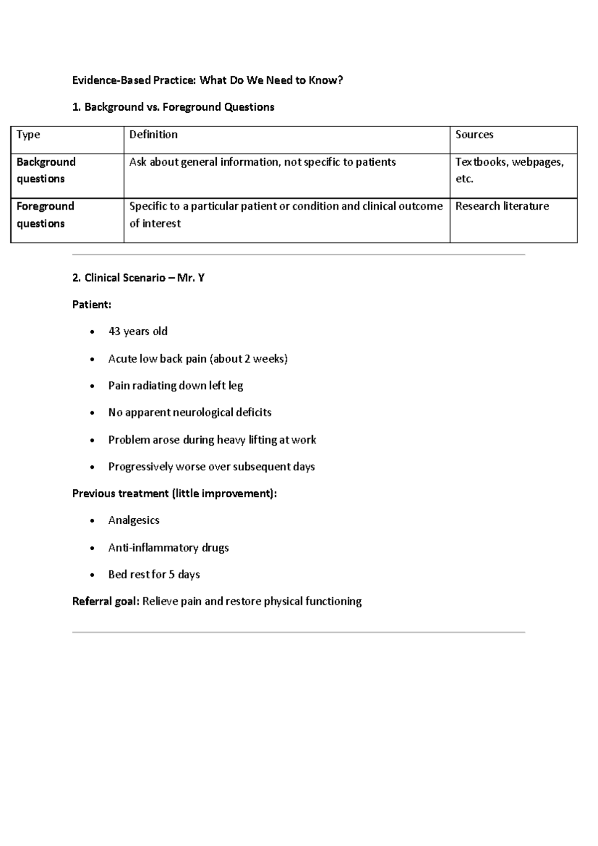 Lec 4 - PICO: Understanding Background vs. Foreground Questions - Studocu