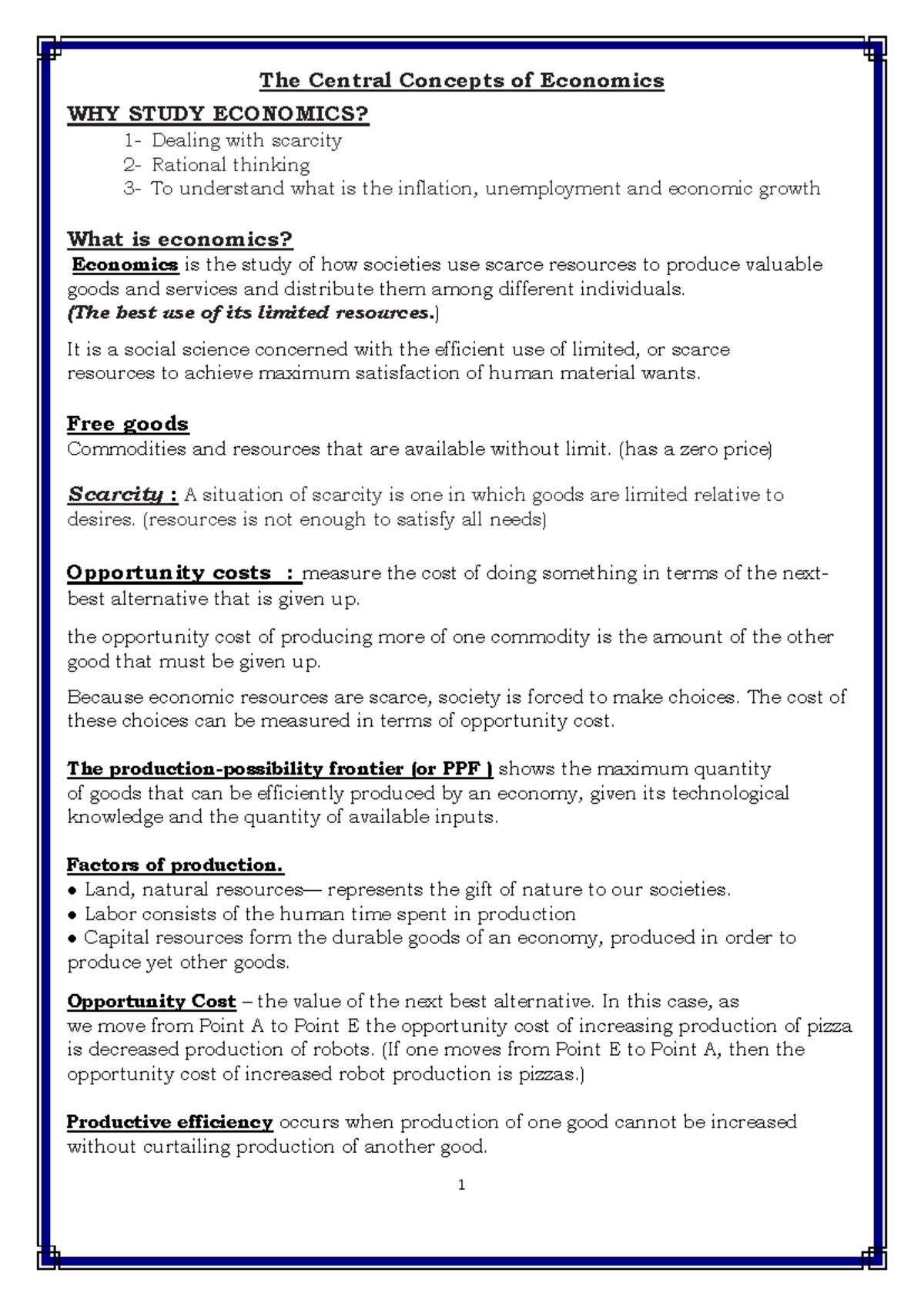 Chapter 1 Economics 2025 - The Central Concepts of Economics WHY STUDY ...