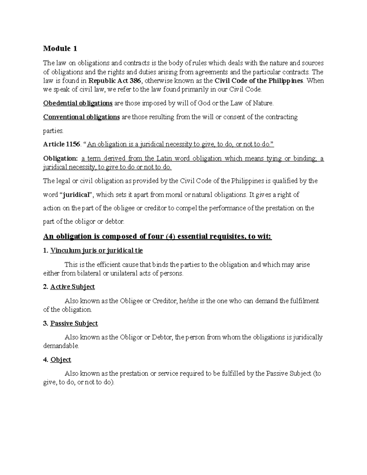 Reviewer Obli 1 4 - obligations to different ra in civil code - Module ...