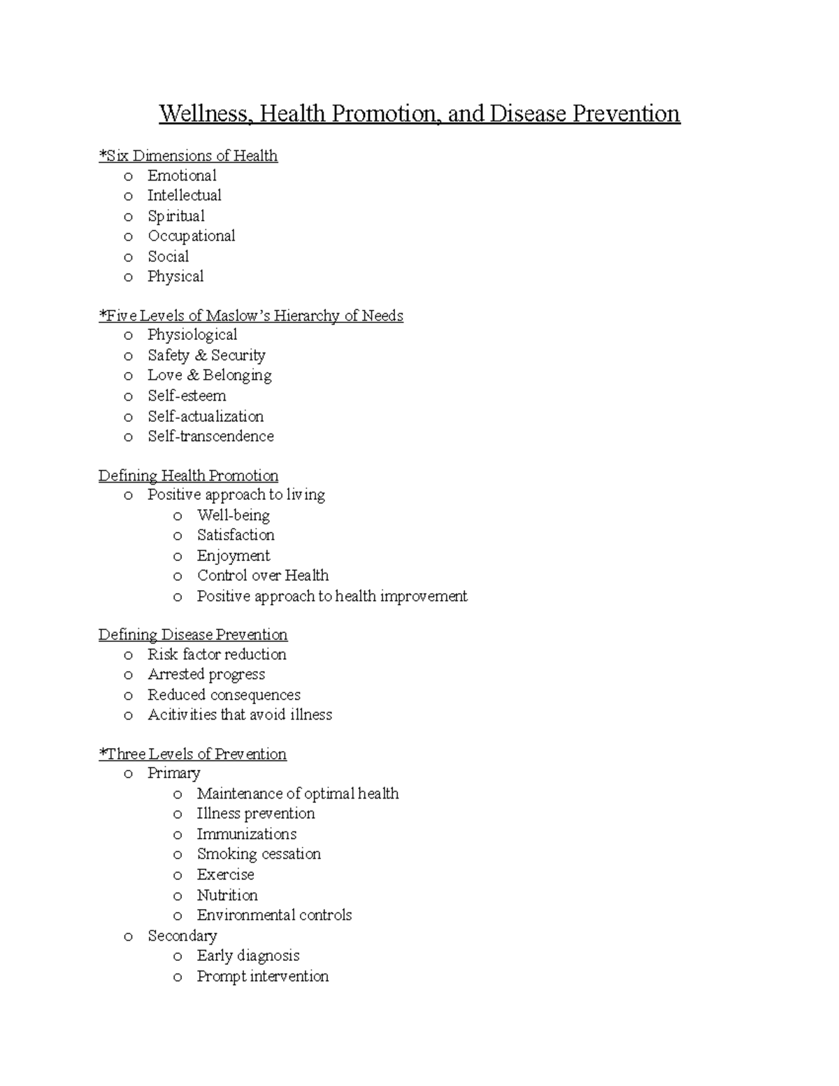 Wellness & Health Promotion Study Notes - HP 101 - Studocu