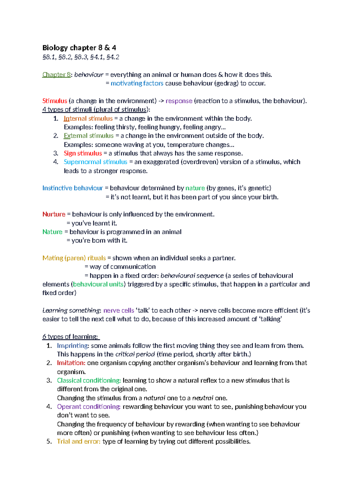 Biology Notes: Key Concepts from Chapters 4 & 8 for Exam Review ...