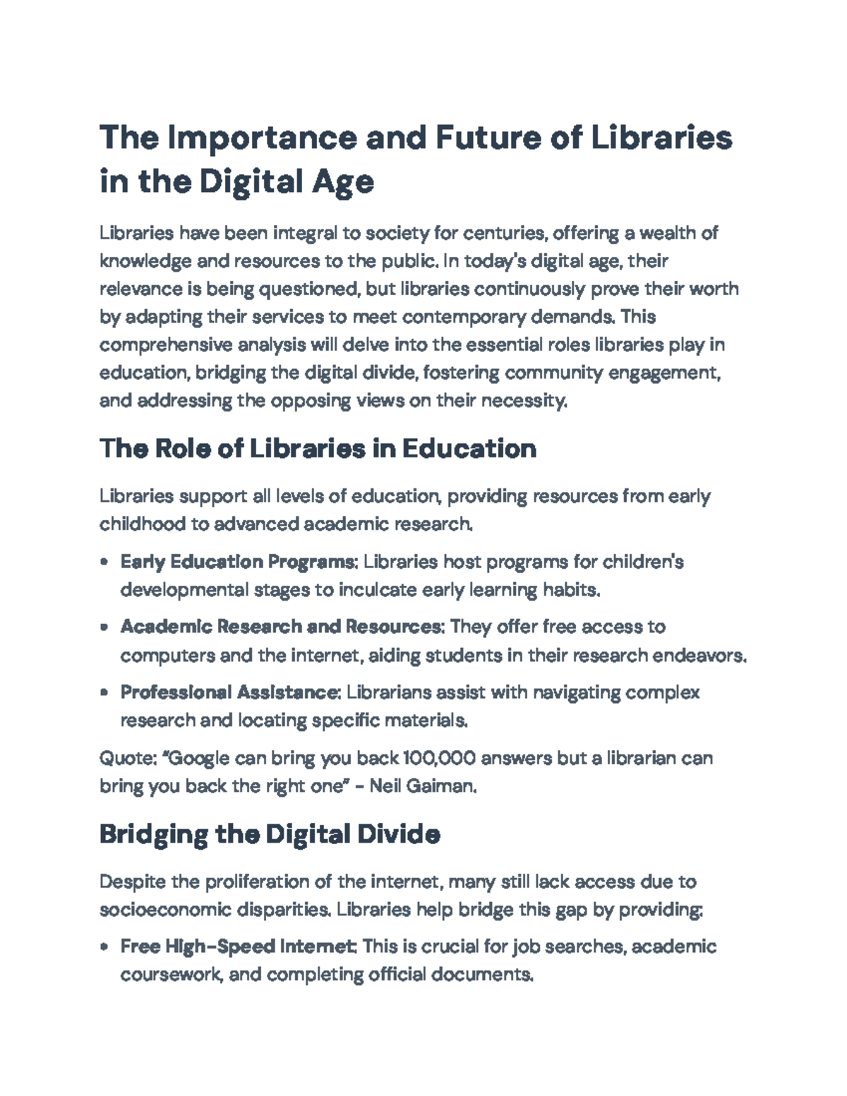 The Importance and Future of Libraries in the Digital Age: A Critical ...