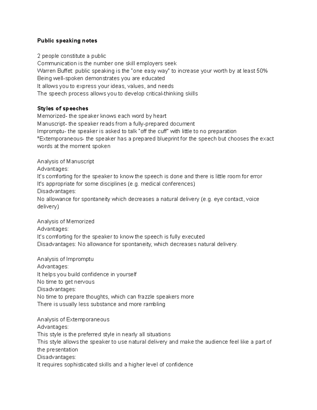Public Speaking Notes - CUW (Comprehensive Overview) - Studocu