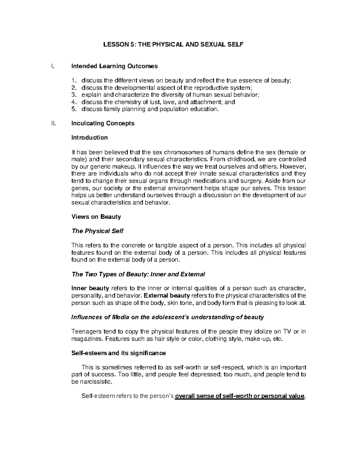 GEC1 L5: Understanding the Physical and Sexual Self - Studocu