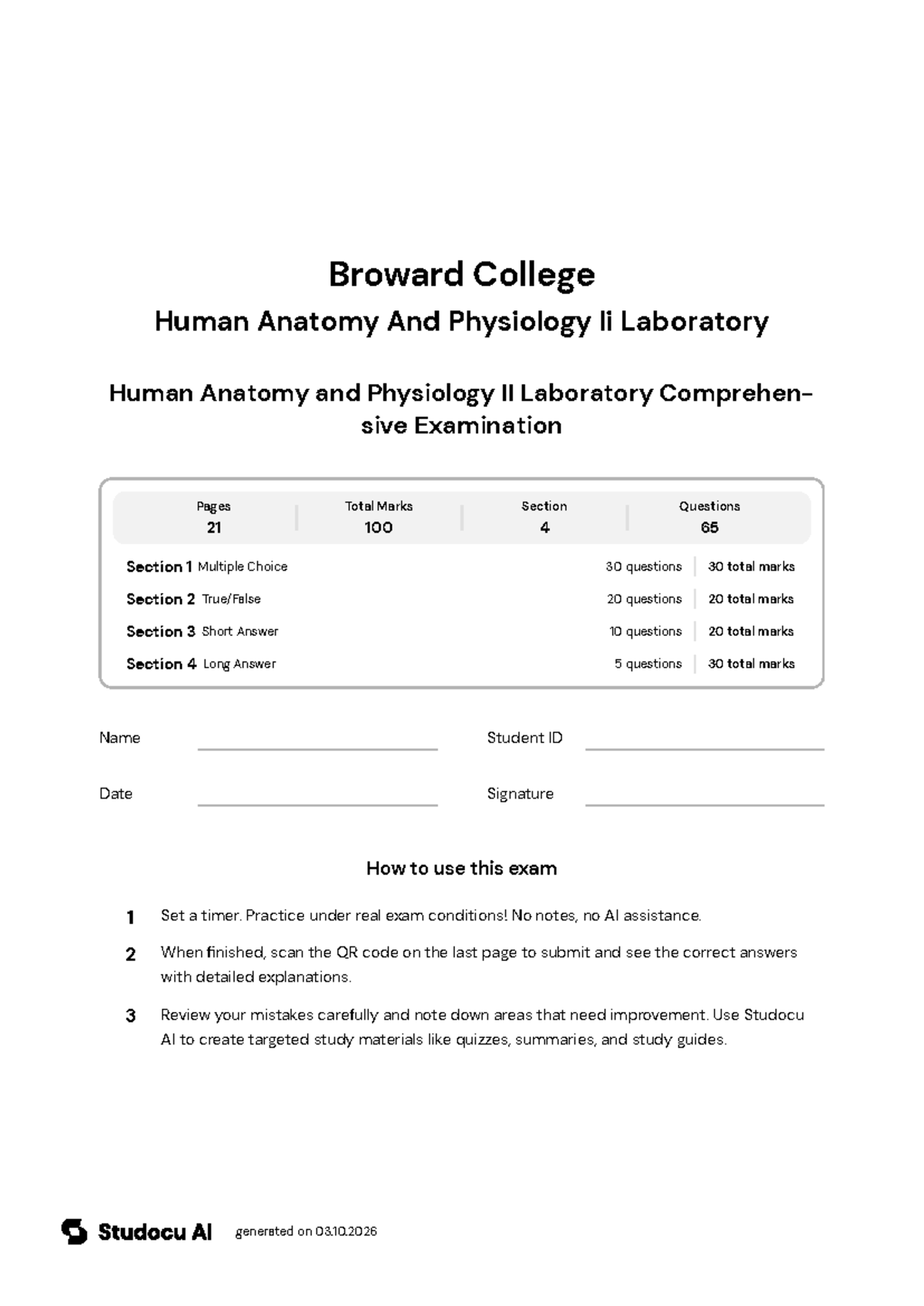 Human Anatomy and Physiology II Lab Final Exam - Studocu