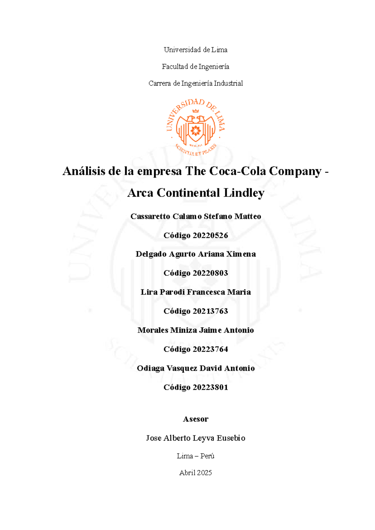 Análisis de la Empresa Arca Continental Lindley - PCO 20220526 - Document Preview