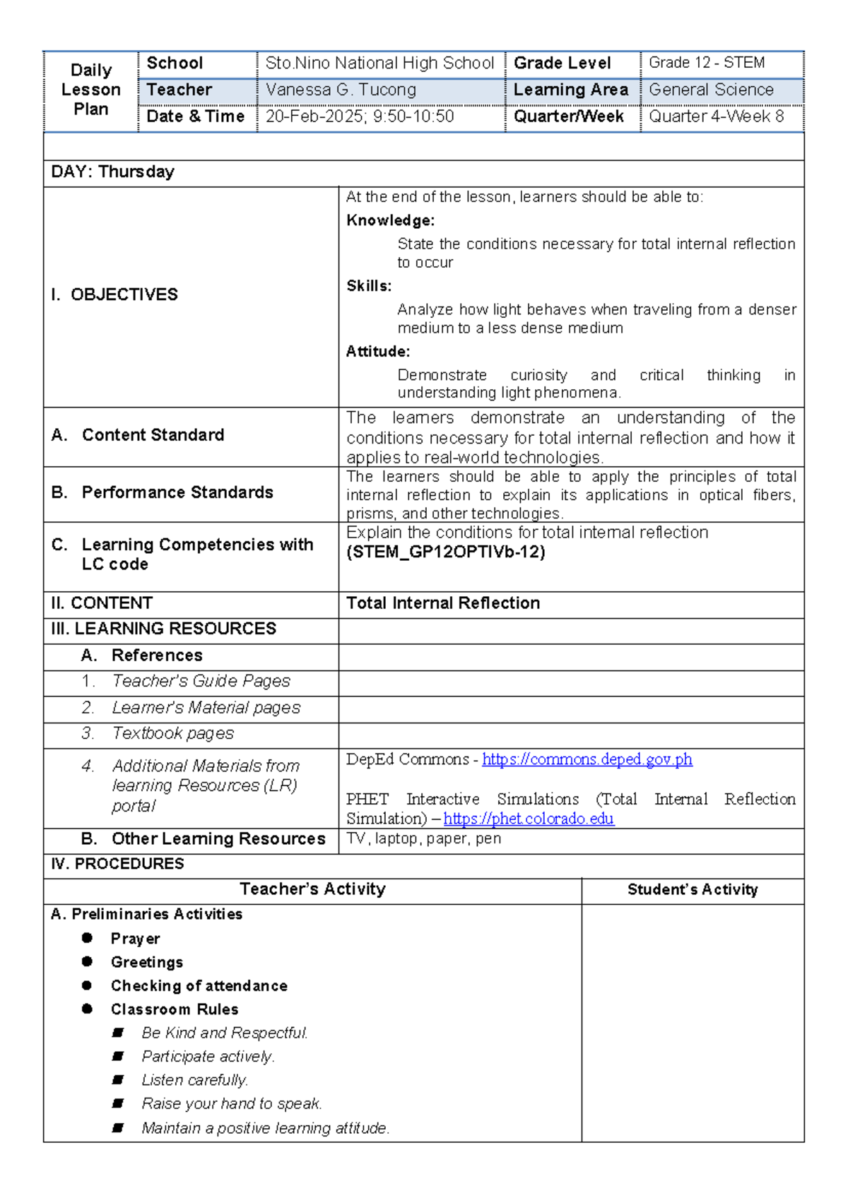 1. GP( Vanessa)WEEK8 - detailed lesson plan in Stem11 - Daily Lesson ...