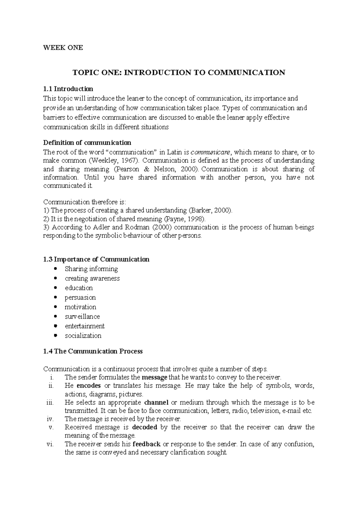 COS 120 WEEK 1 - communication skills - WEEK ONE TOPIC ONE ...