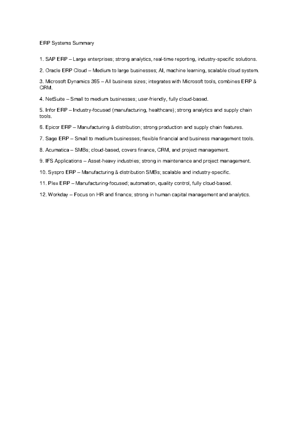 ERP Systems Overview - Summary Notes - Studocu