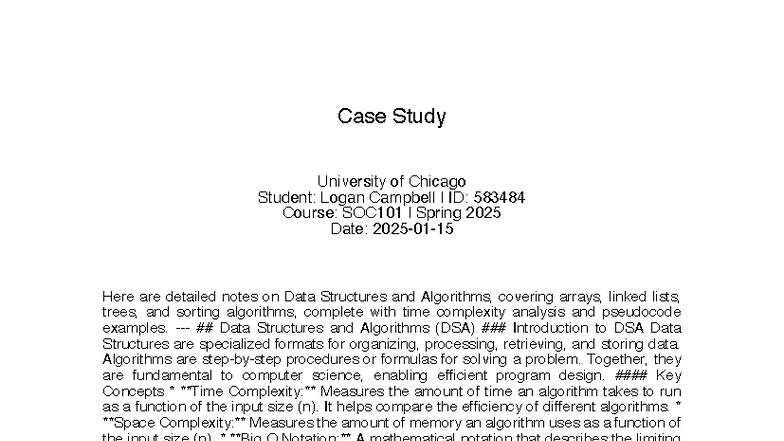 Case Study SOC101: Data Structures & Algorithms Overview - Studocu