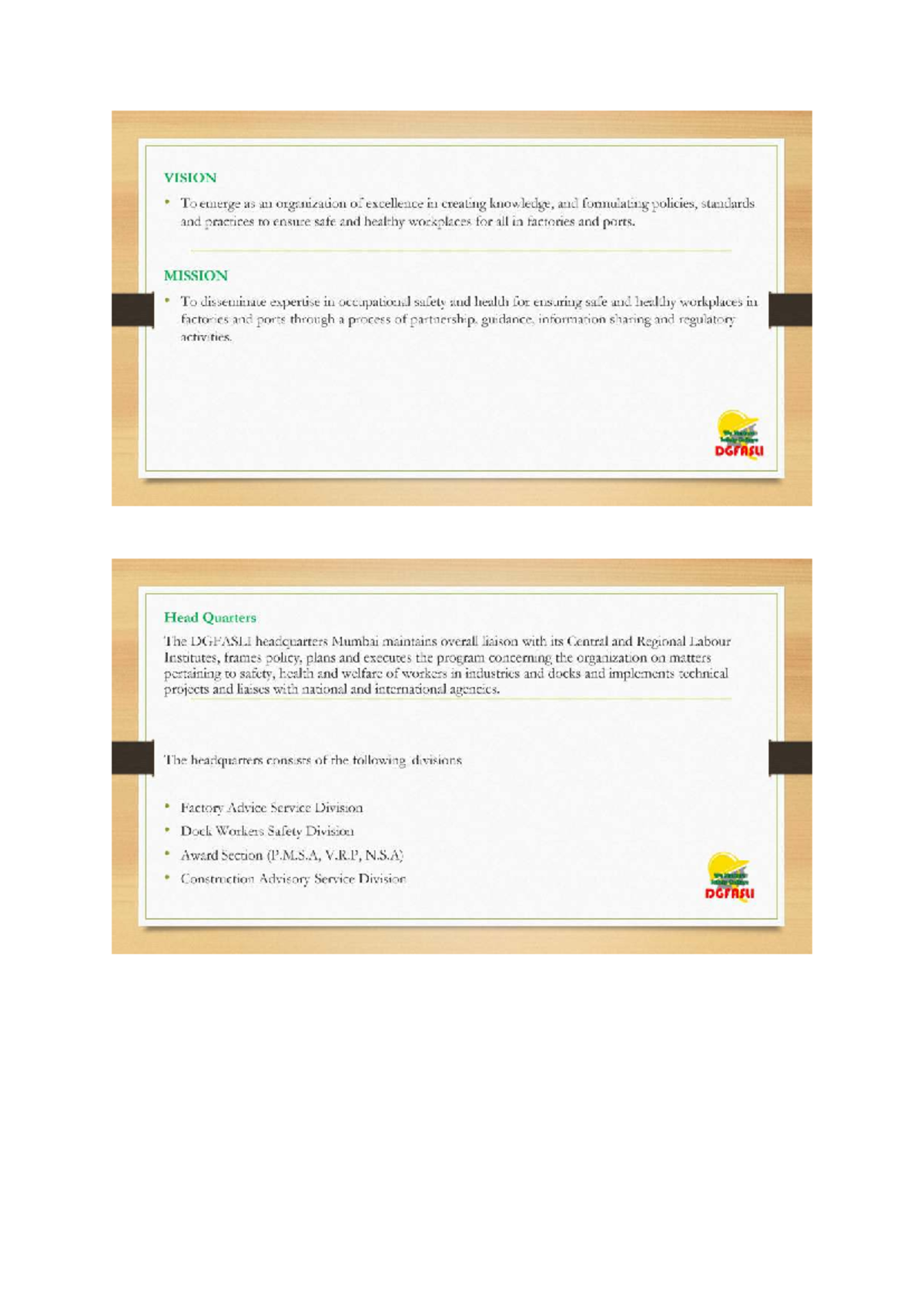 DGFASLI Vision & Mission for Occupational Safety and Health - Studocu