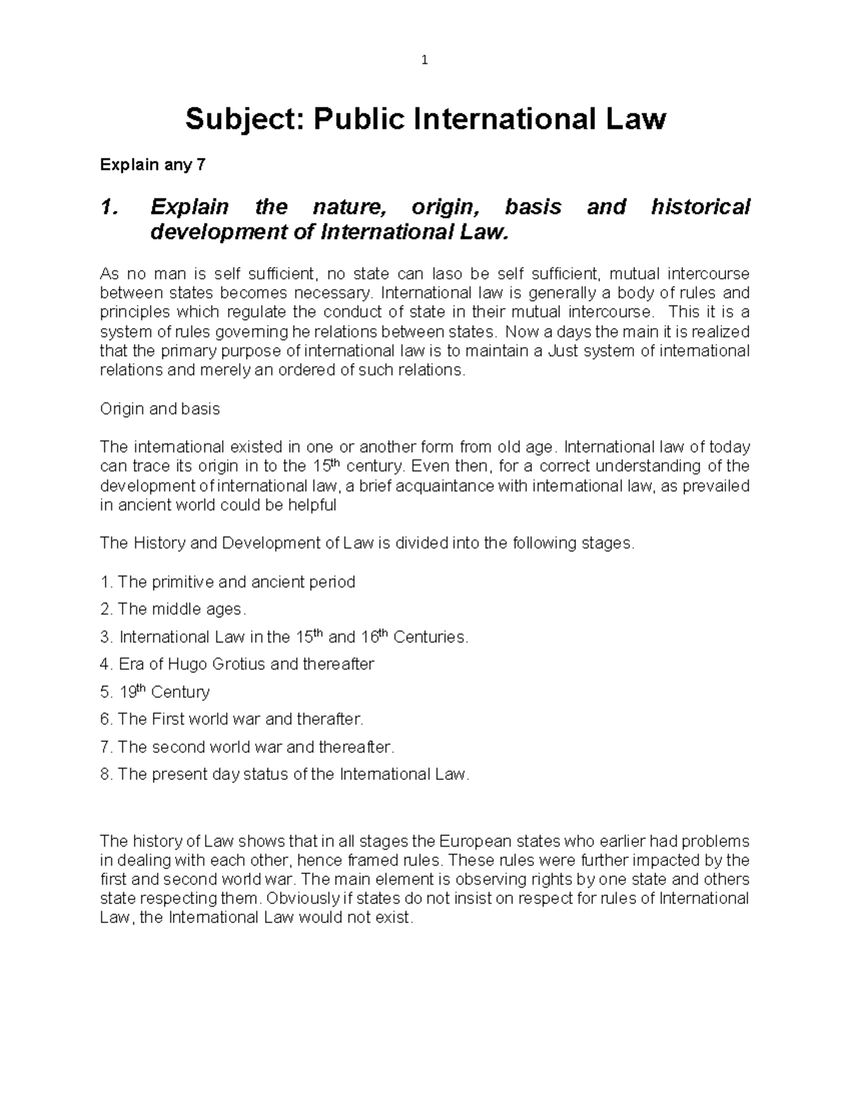 Public International Law: Key Concepts and Historical Development - Studocu