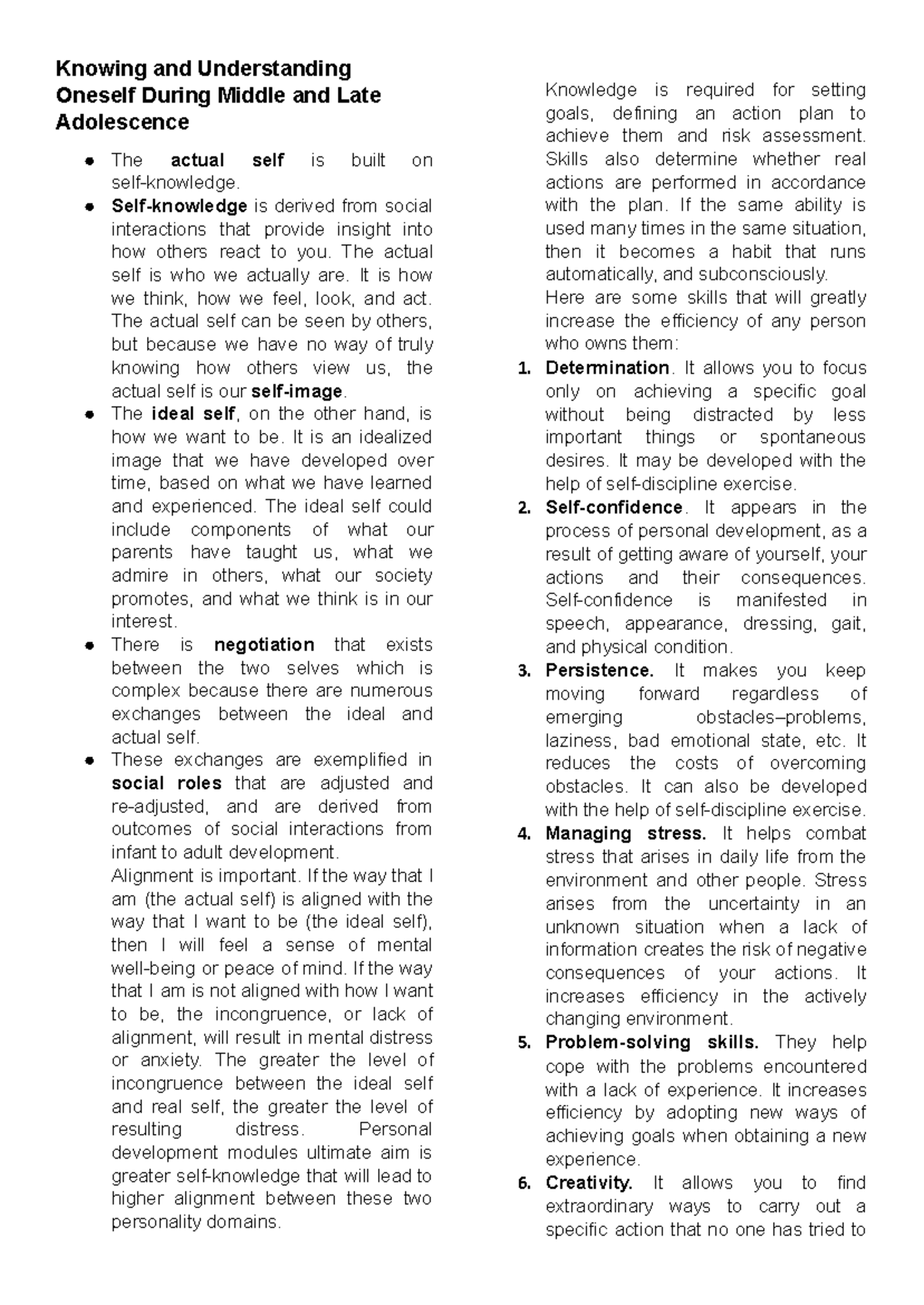 Personal Development Q1 1st Sem Reviewer: Self-Knowledge & Growth - Studocu