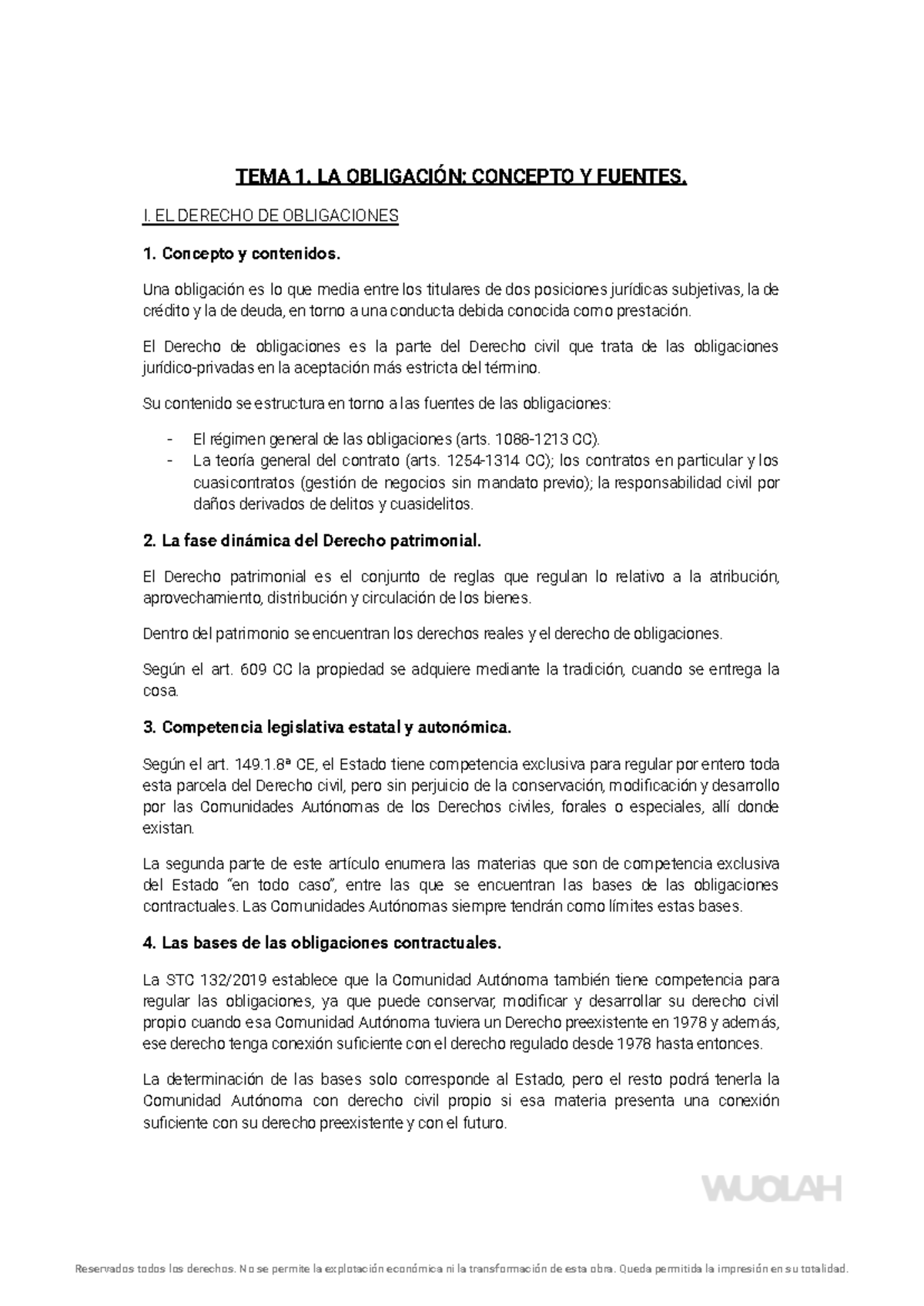 Tema 1 Civil - TEMA 1. LA OBLIGACIÓN: CONCEPTO Y FUENTES. I. EL DERECHO ...