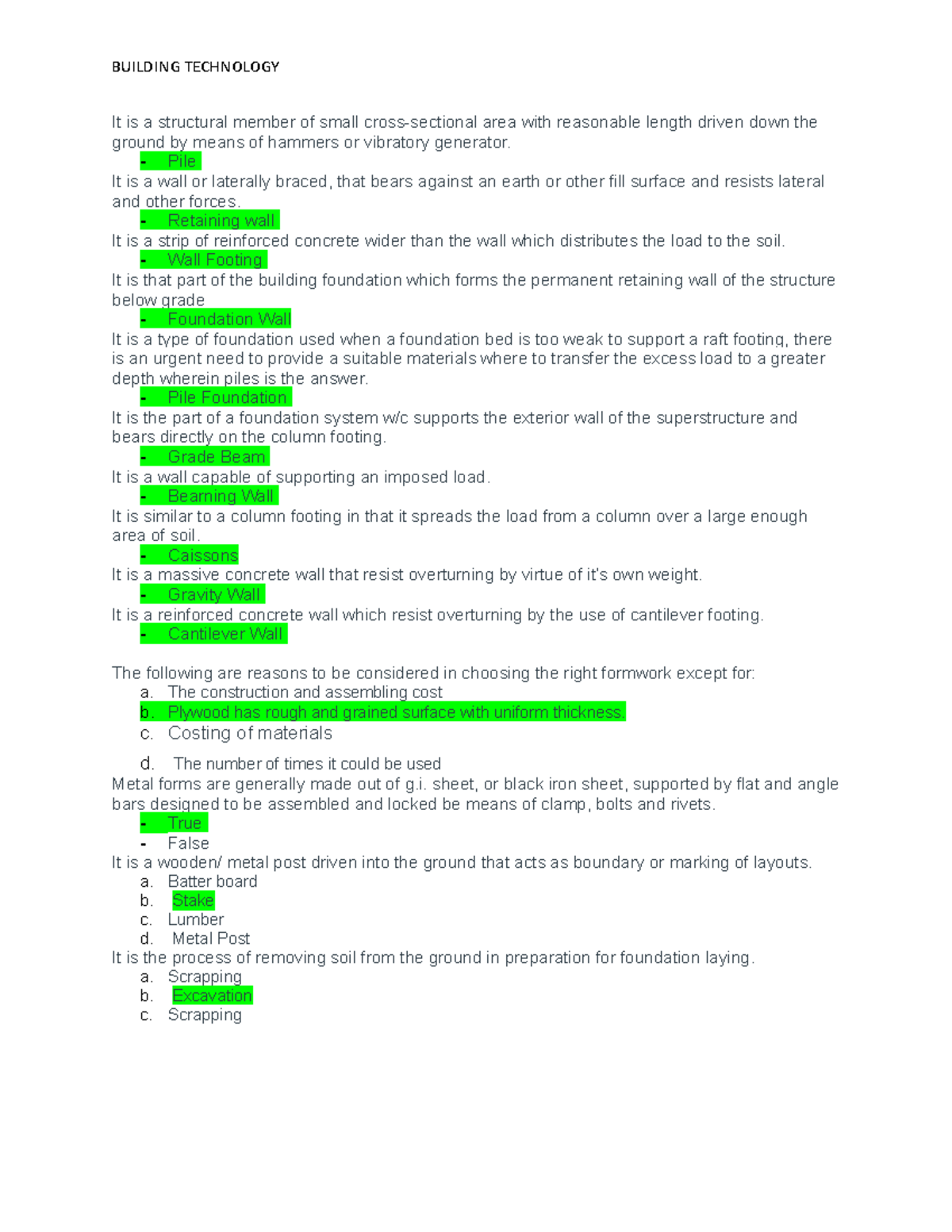 Building Technology - Comprehensive Reviewer Notes - Studocu