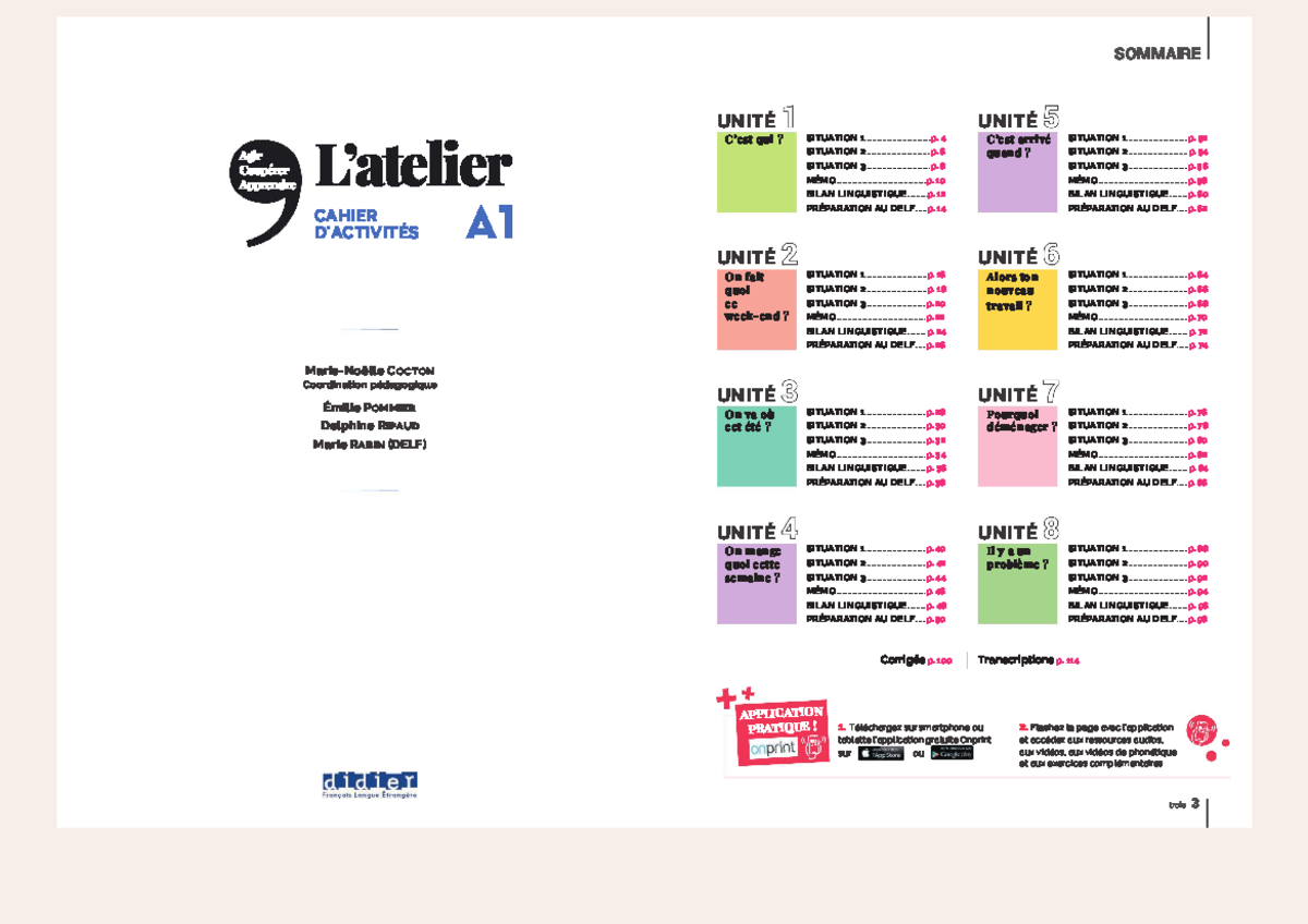 Cahier d'activités A1 - L'atelier - Préparation au DELF - Studocu