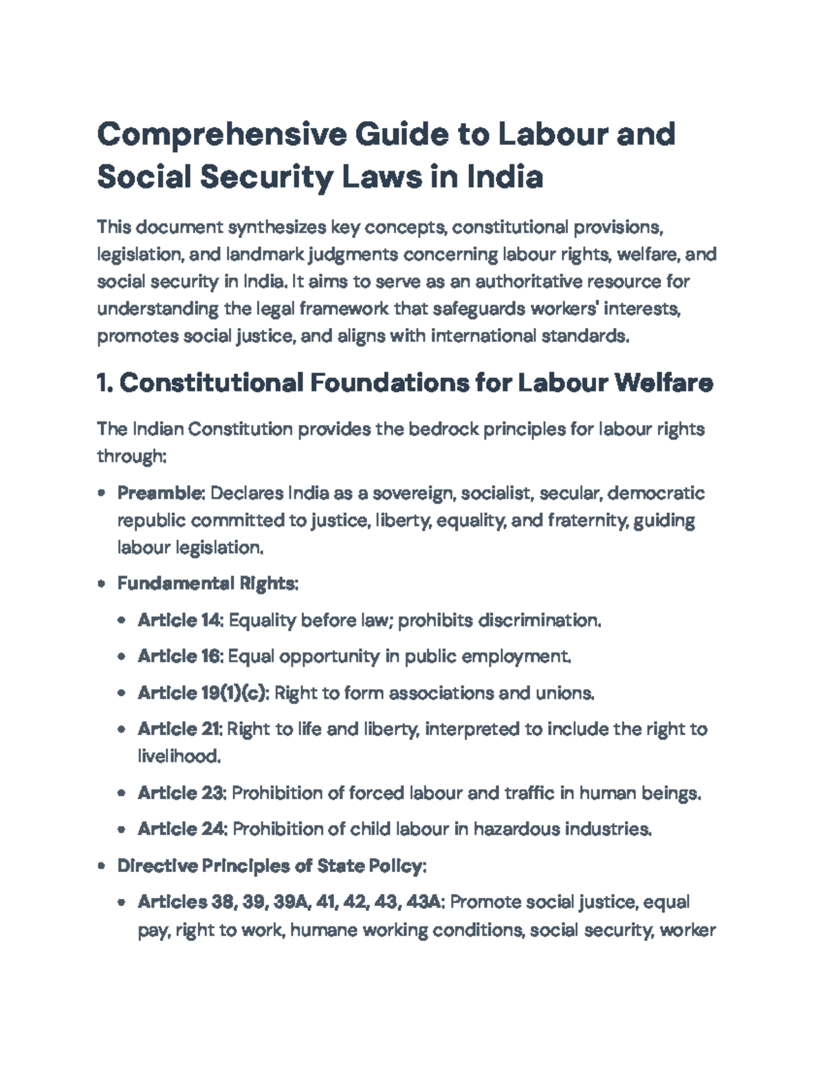 Comprehensive Overview of Labour & Social Security Laws in India - Studocu