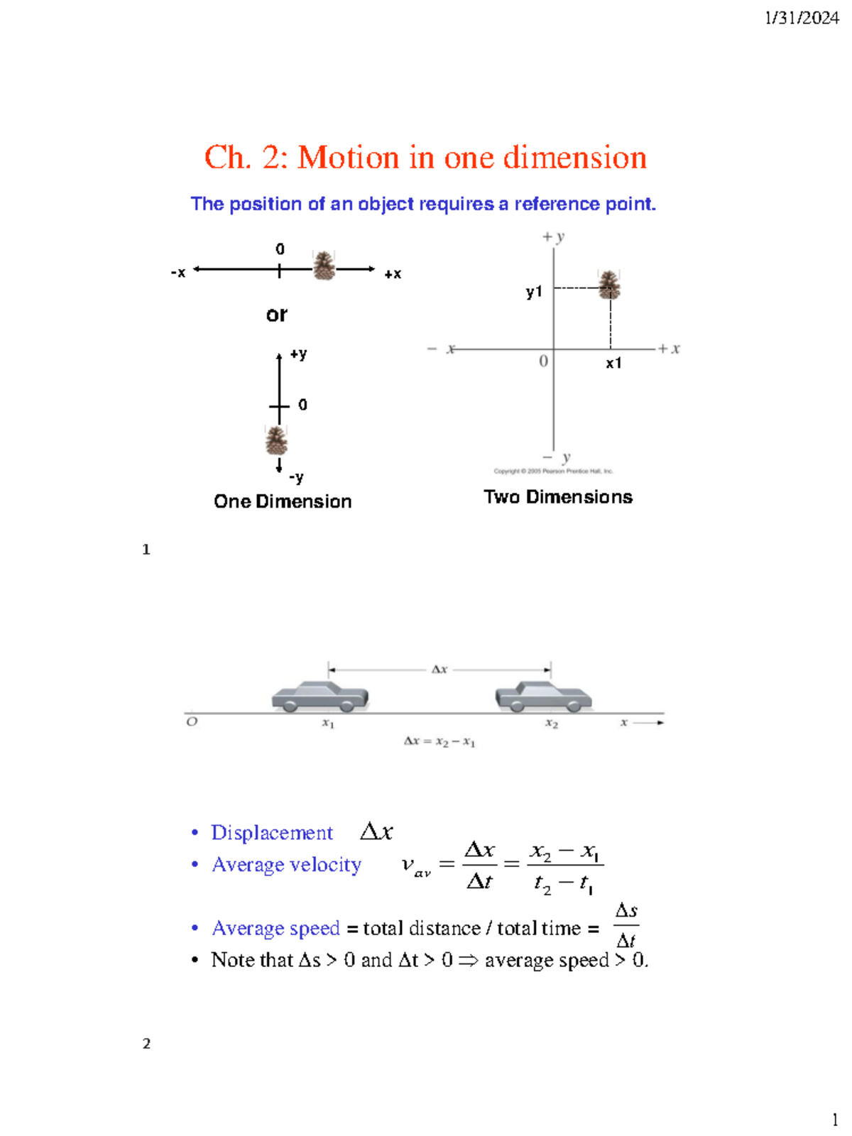 Ch. 2: Motion in One Dimension - Key Concepts & Examples Explained ...