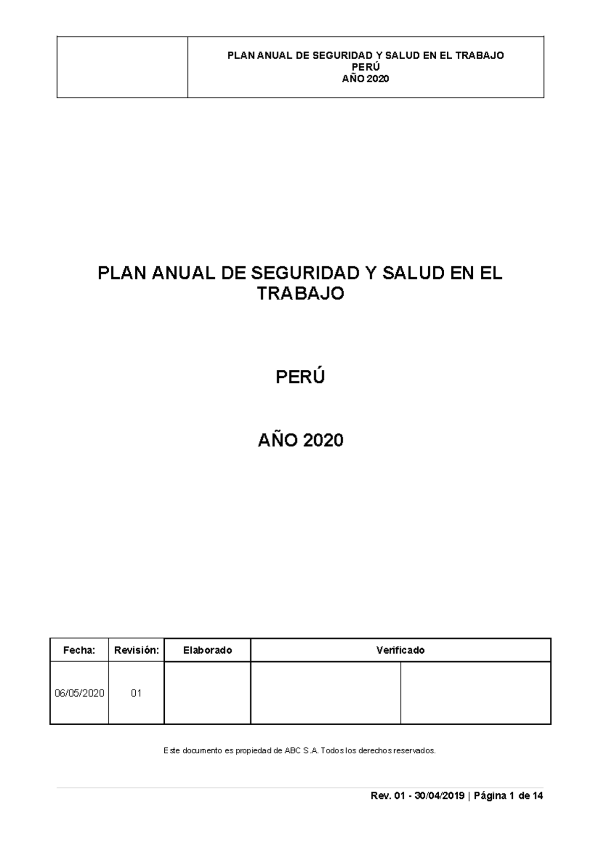 PLAN ANUAL DE SEGURIDAD Y SALUD EN EL TRABAJO PERÚ AÑO 2021 - Studocu