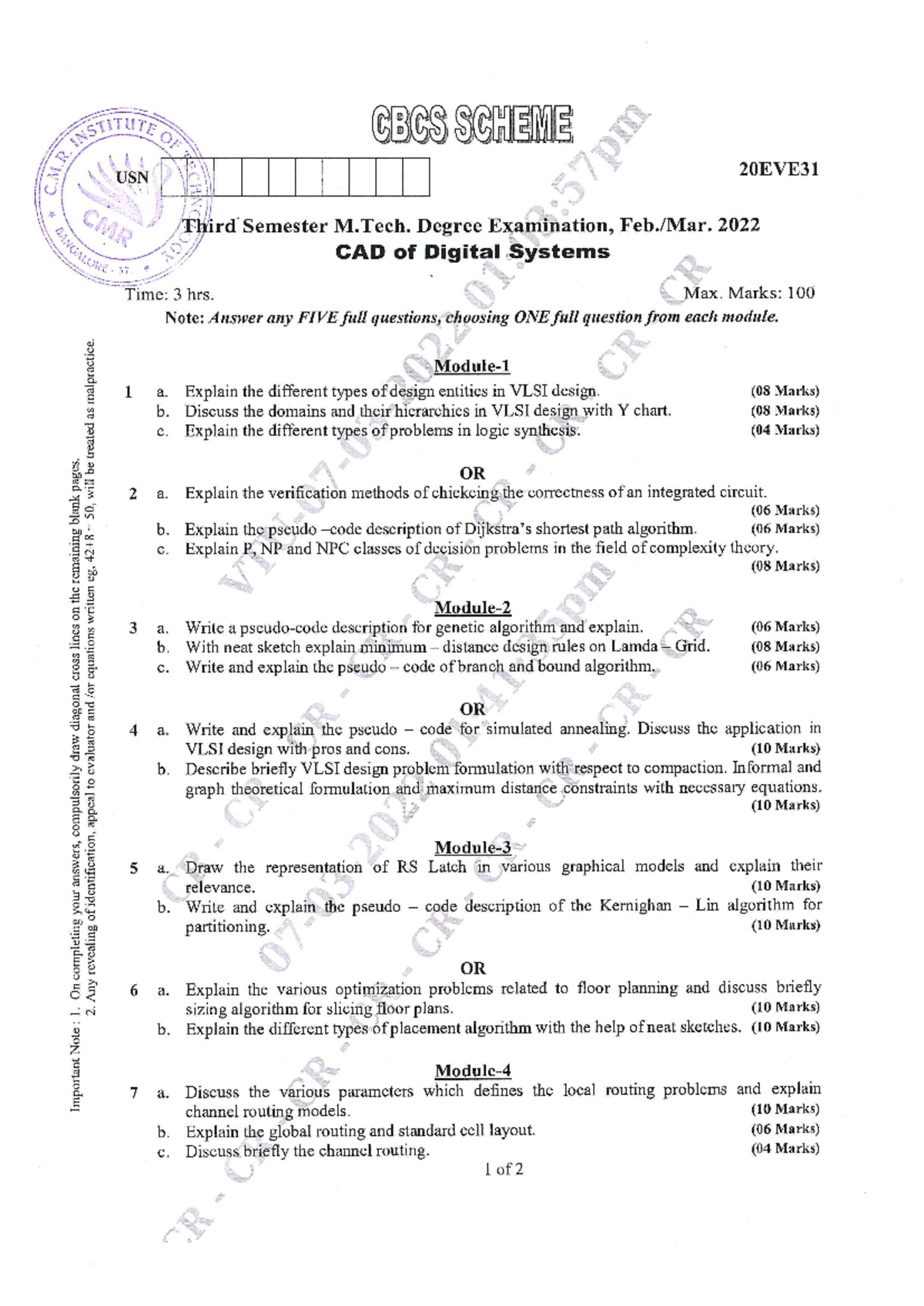 VTU Question Paper of 20EVE31 Cad Of Digital Systems Feb-2022 ...