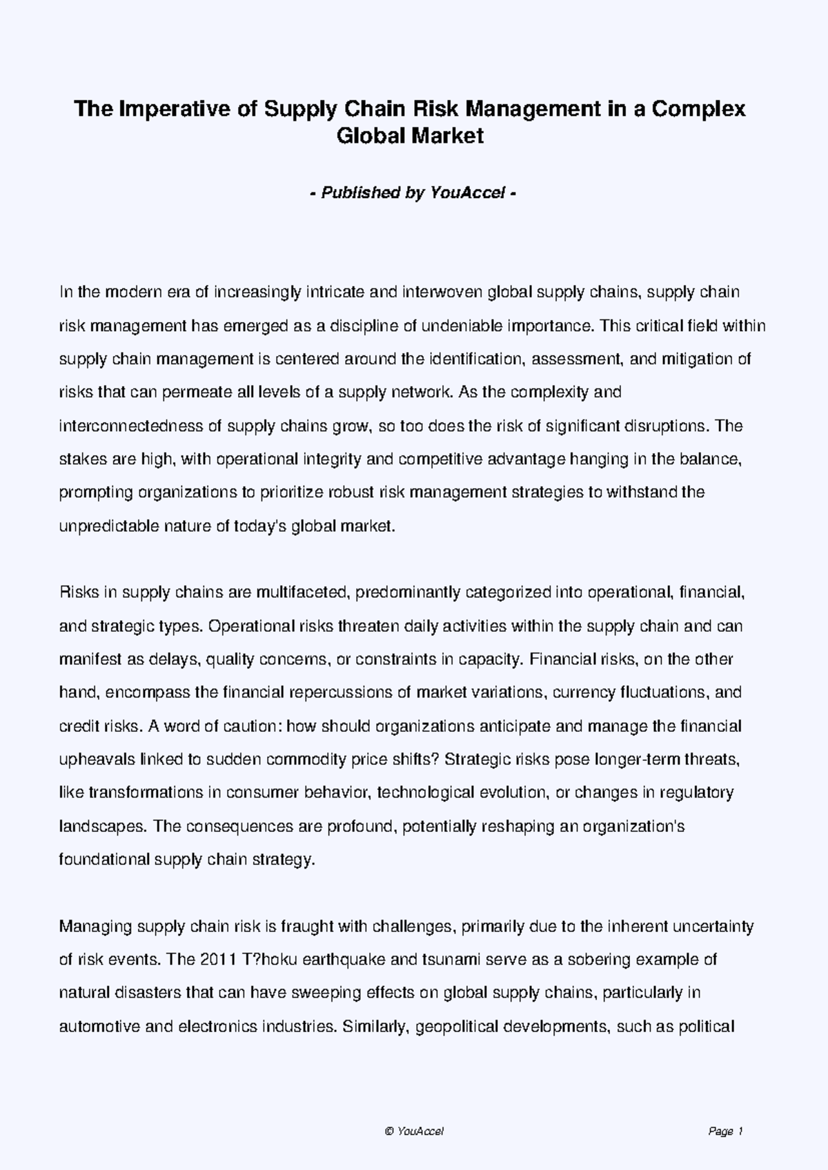 Supply Chain Risk Management in a Complex Global Market - BANM Lesson ...