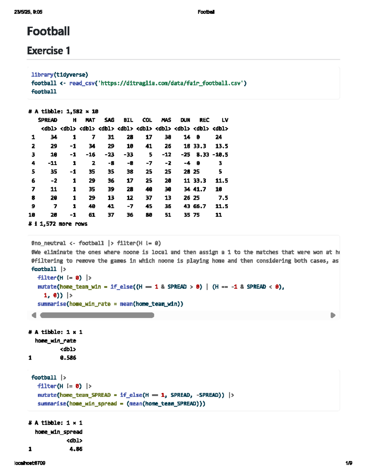 9:05 Football Problem Set Analysis and Regression Results - Studocu