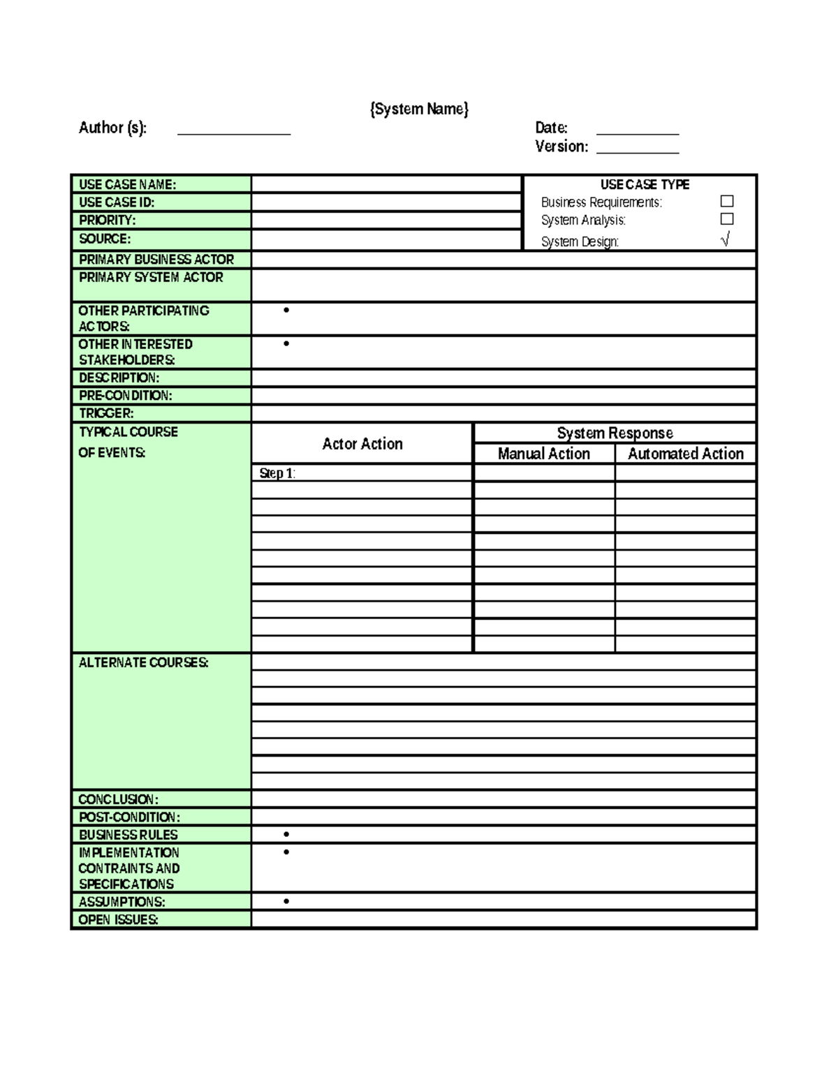 Template - Use Case Narrative - Design(1) - {System Name} Author (s ...