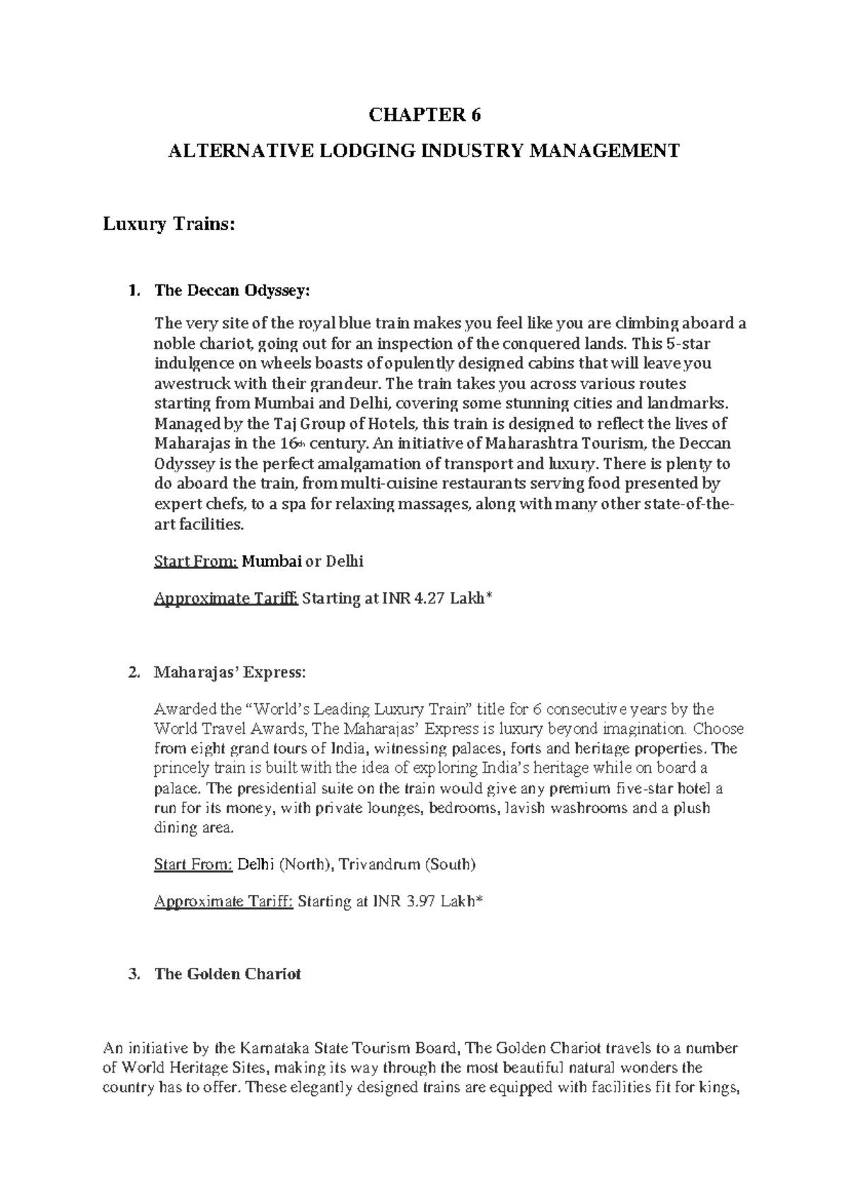 AHM Chapter 6 - Notes - CHAPTER 6 ALTERNATIVE LODGING INDUSTRY ...
