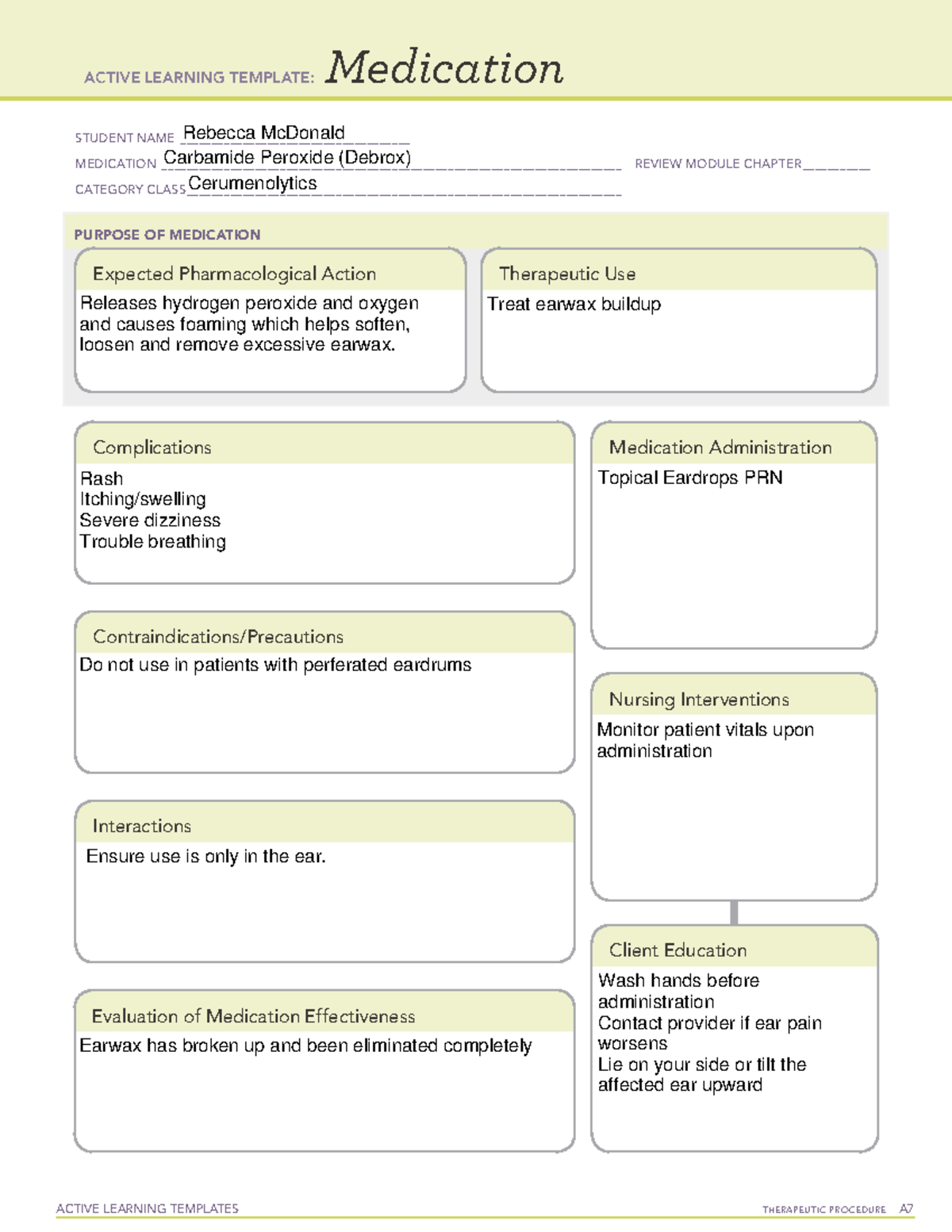 Carbamide Peroxide (Debrox) Med Card: Active Learning Template - Studocu
