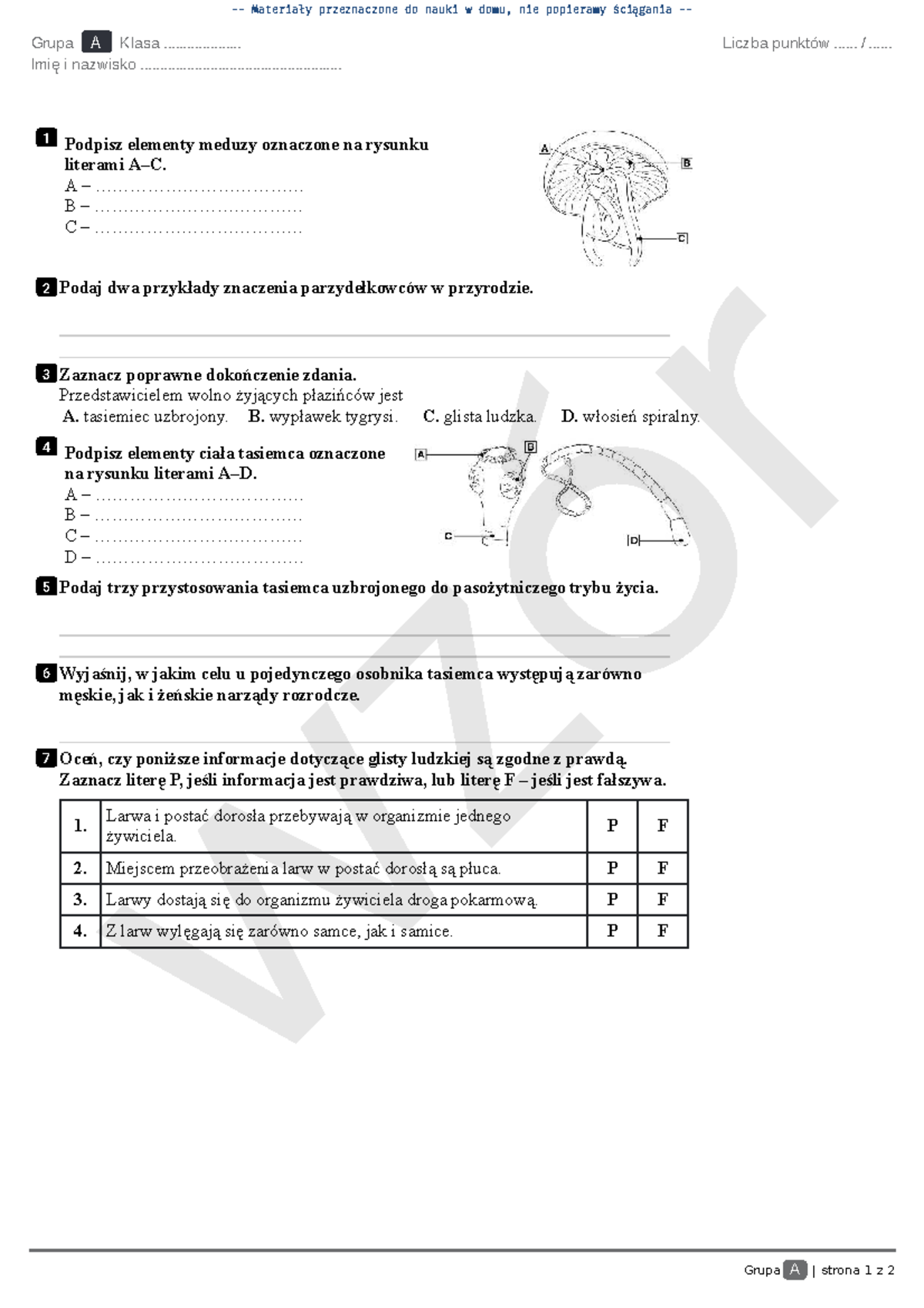Biologia Puls życia 1 Sprawdzian Dział 1 www.studocu.com