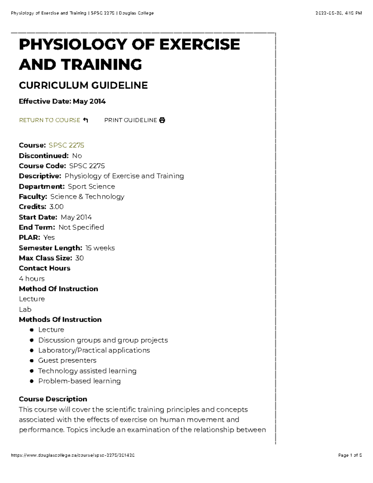 Physiology of Exercise & Training - SPSC 2275 Course Guide - Studocu