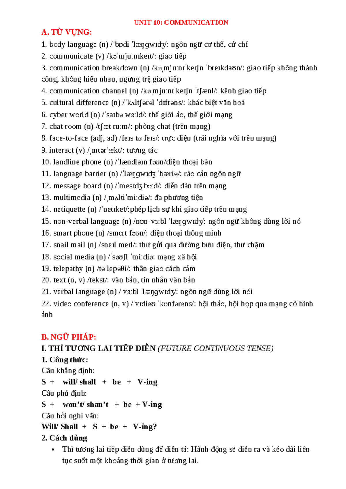 Bài tập Anh 8: Unit 10 - Từ Vựng & Ngữ Pháp về Giao Tiếp - Studocu
