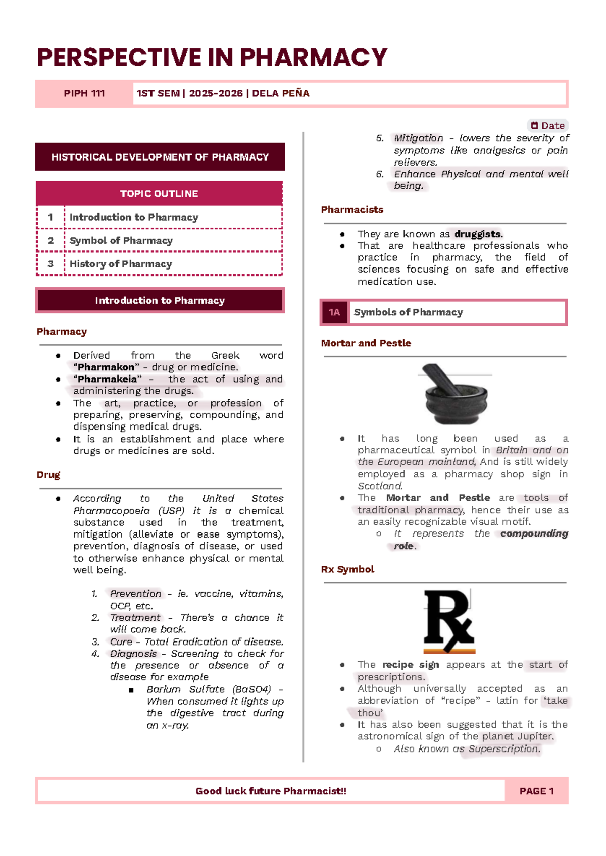 PIPH 111 - Historical Development of Pharmacy Notes - Studocu