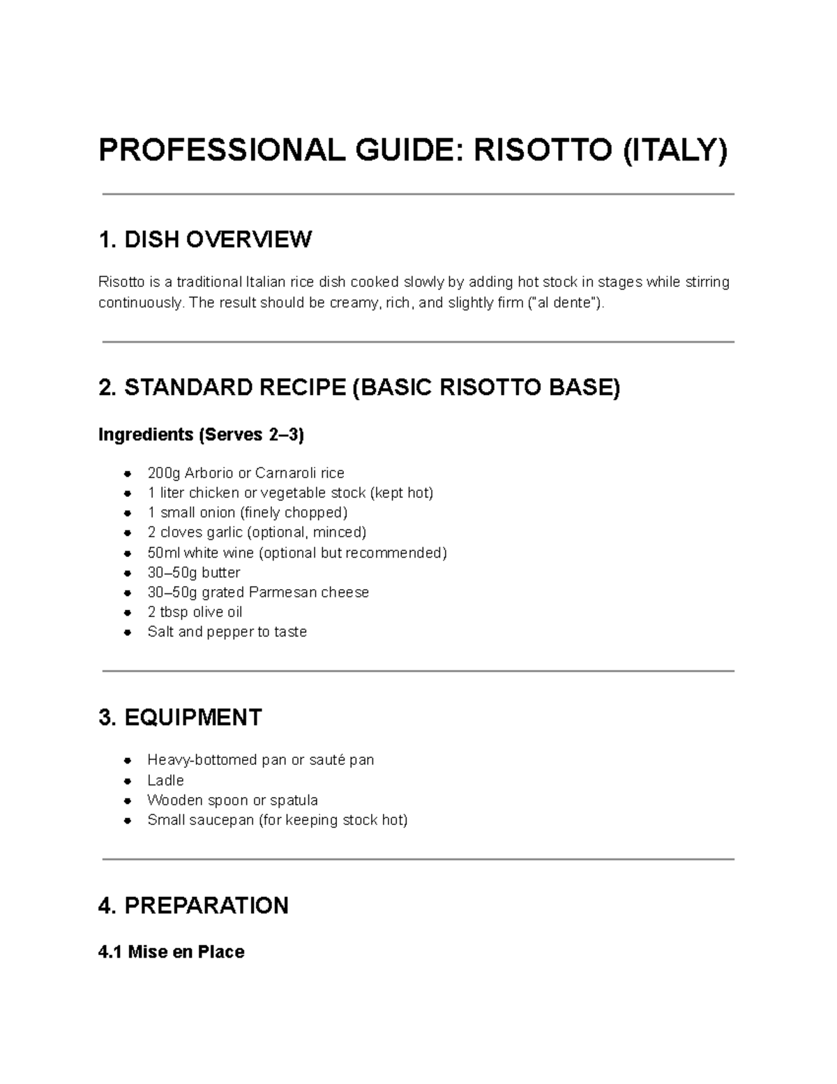 Professional Guide: Risotto (Italy) - Recipe & Techniques - Studocu