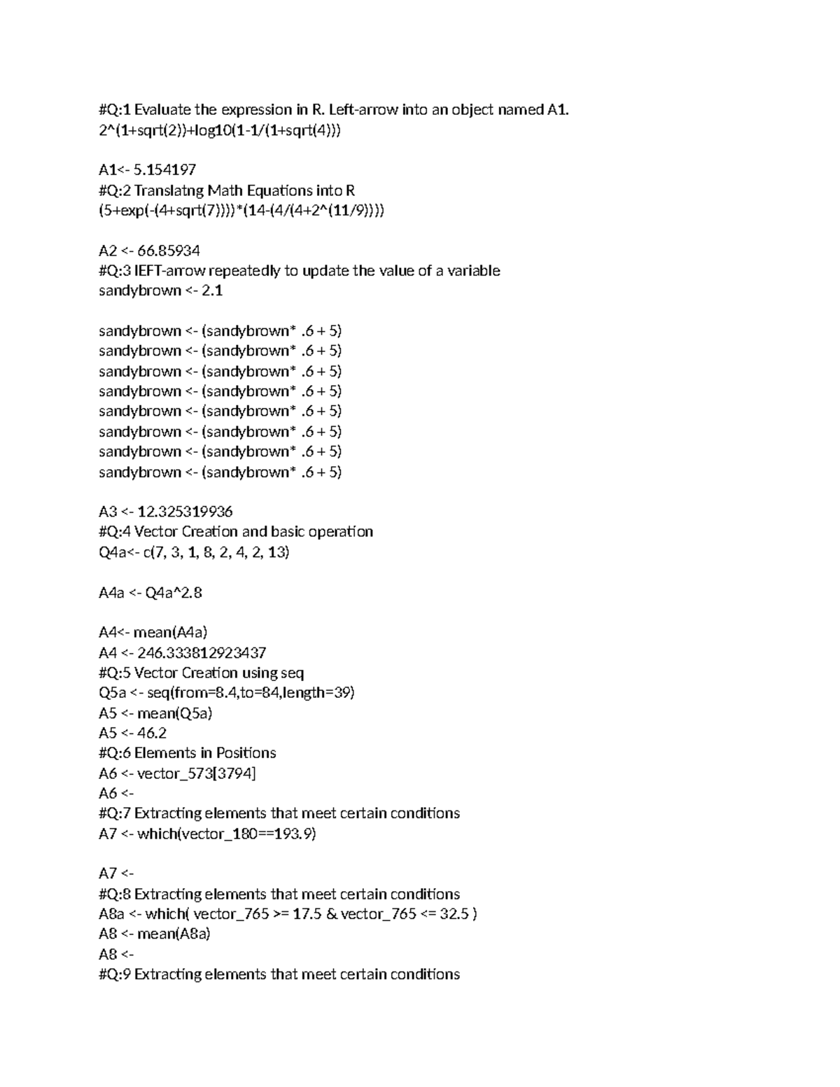 R Programming Cheat Sheet for Math Equations and Vector Operations ...