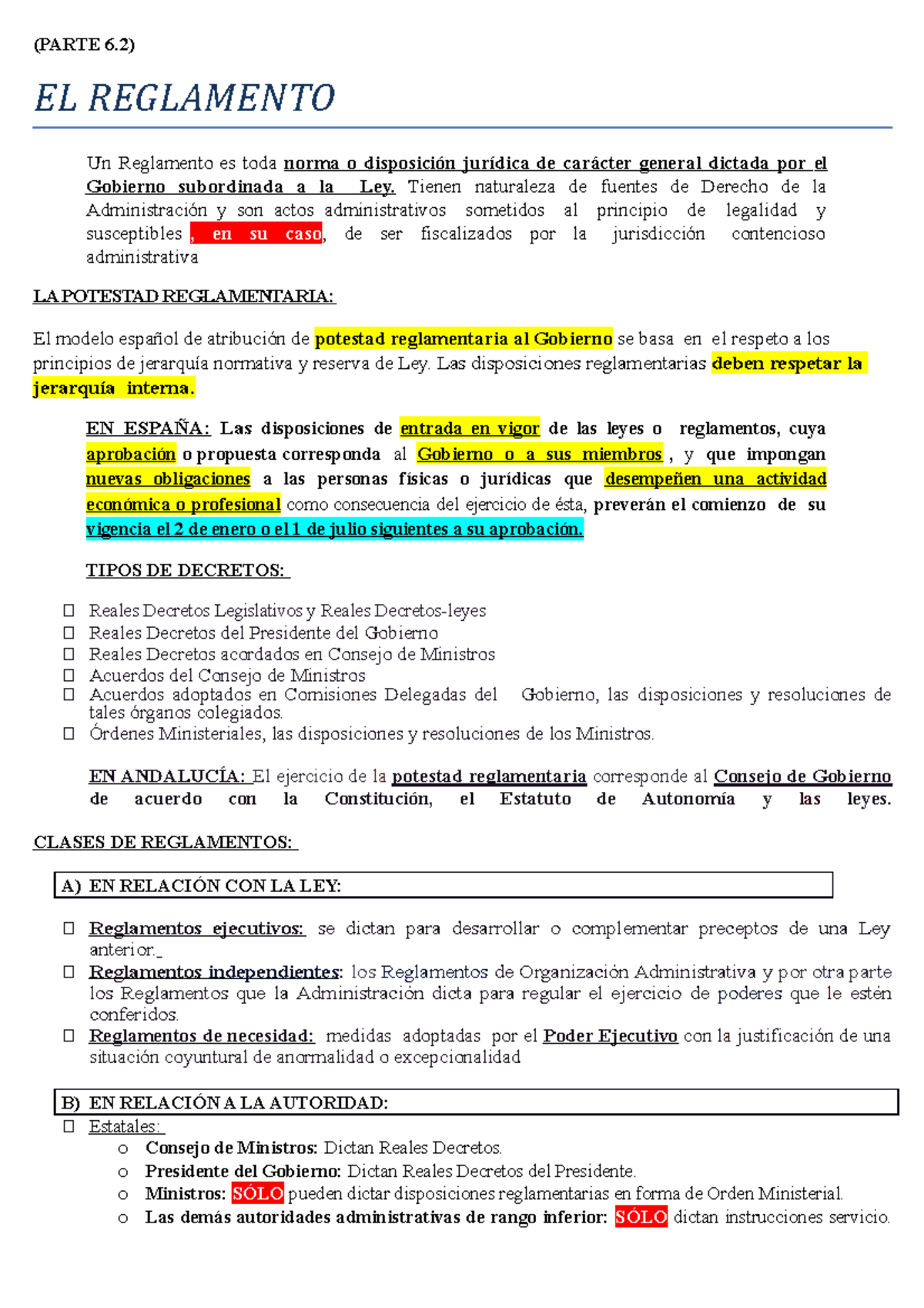 Clases de Reglamentos: Fundamentos y Tipos en la Administración - Document Preview
