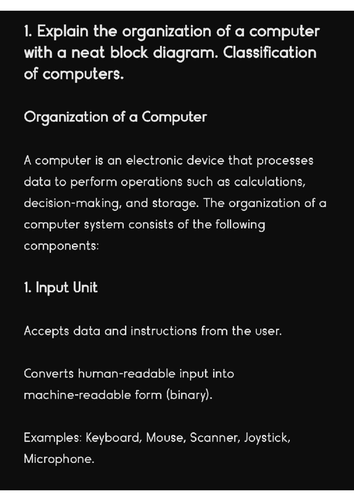 C Programming notes - 1. Explain the organization of a computer with a ...