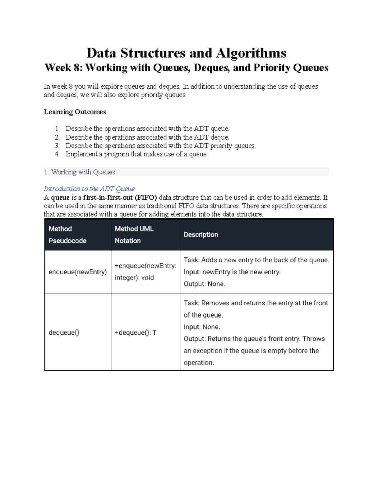 Data Structures & Algorithms - Week 8: Queues, Deques, Priority Queues ...